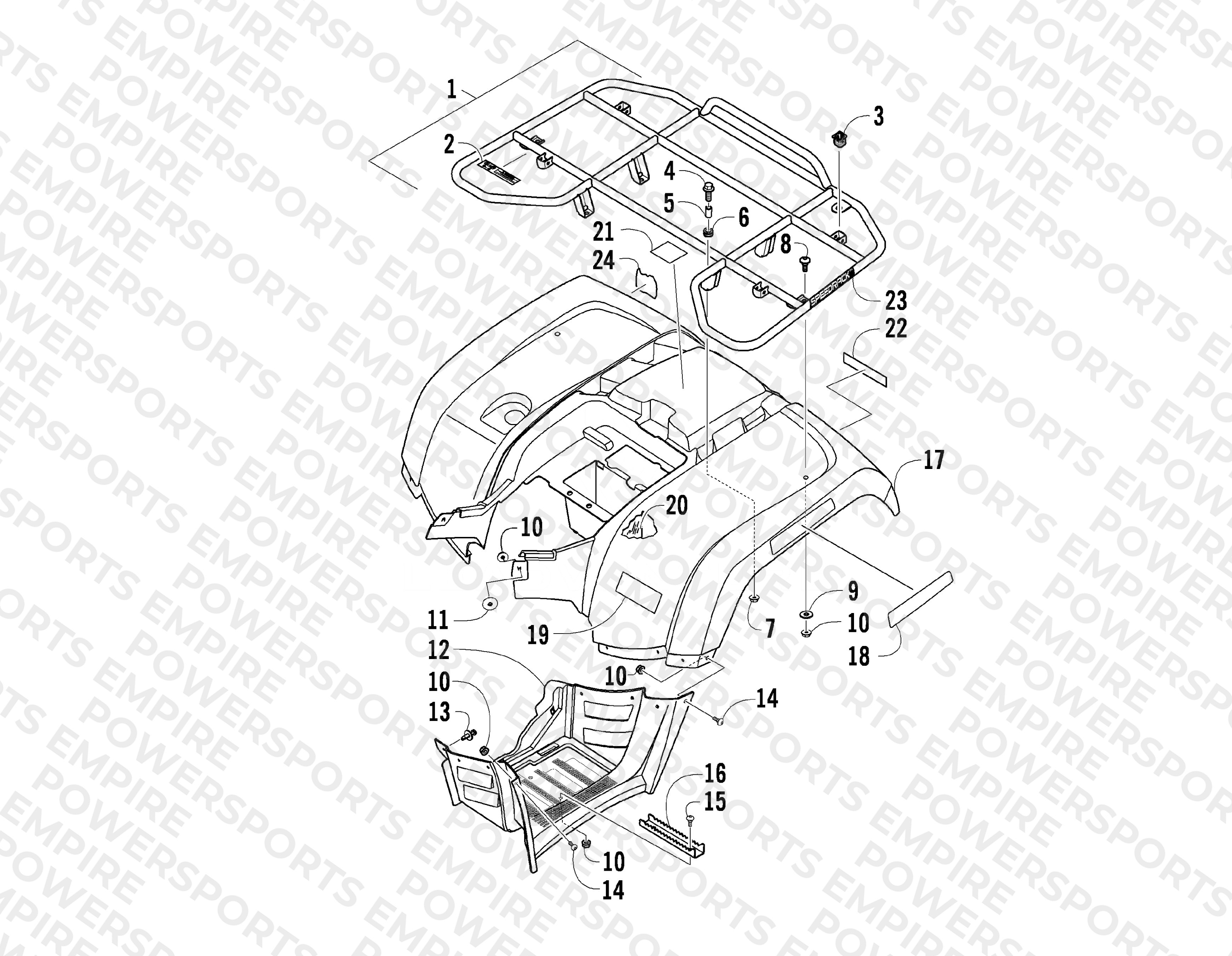 REAR RACK, BODY PANEL, AND FOOTWELL ASSEMBLIES