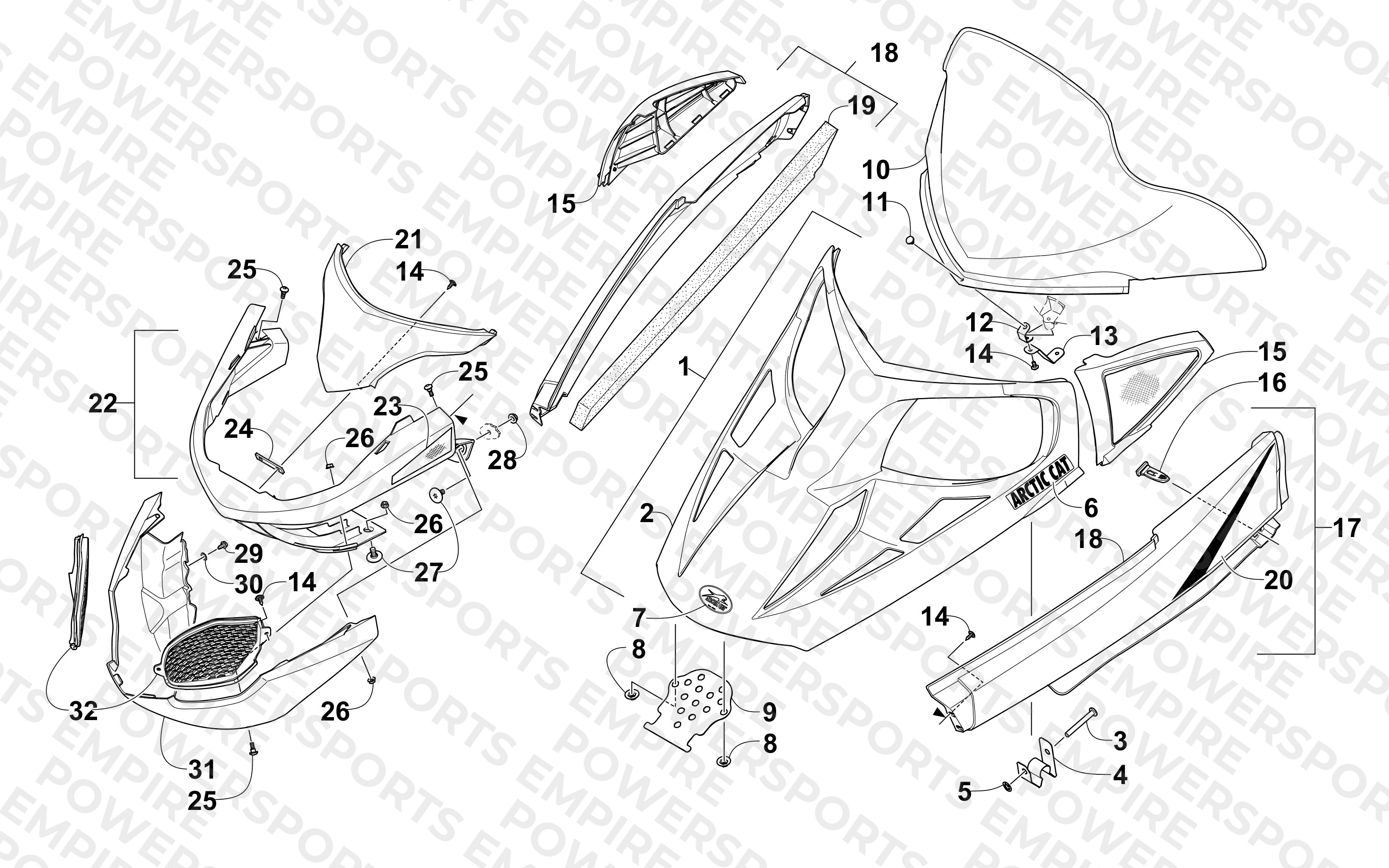 HOOD, WINDSHIELD, AND FRONT BUMPER ASSEMBLY