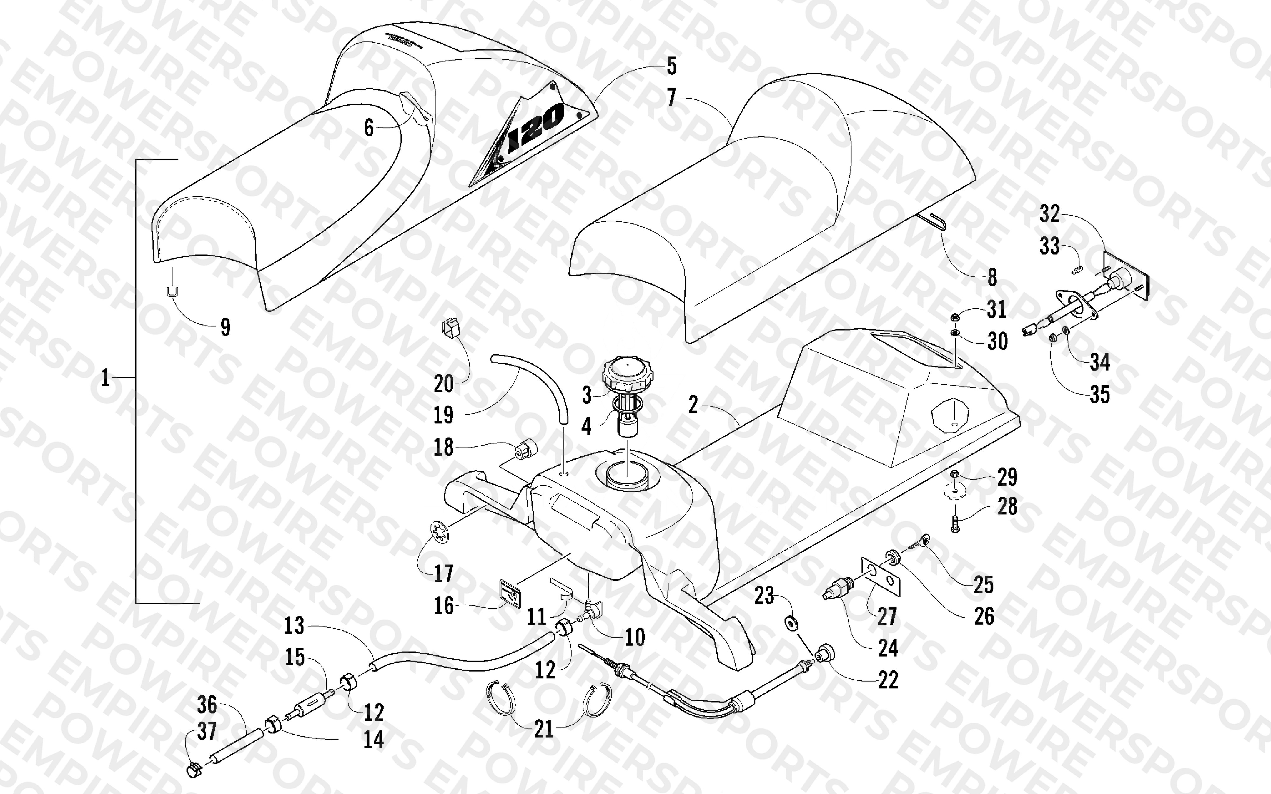 GAS TANK, SEAT, AND TAILLIGHT ASSEMBLY