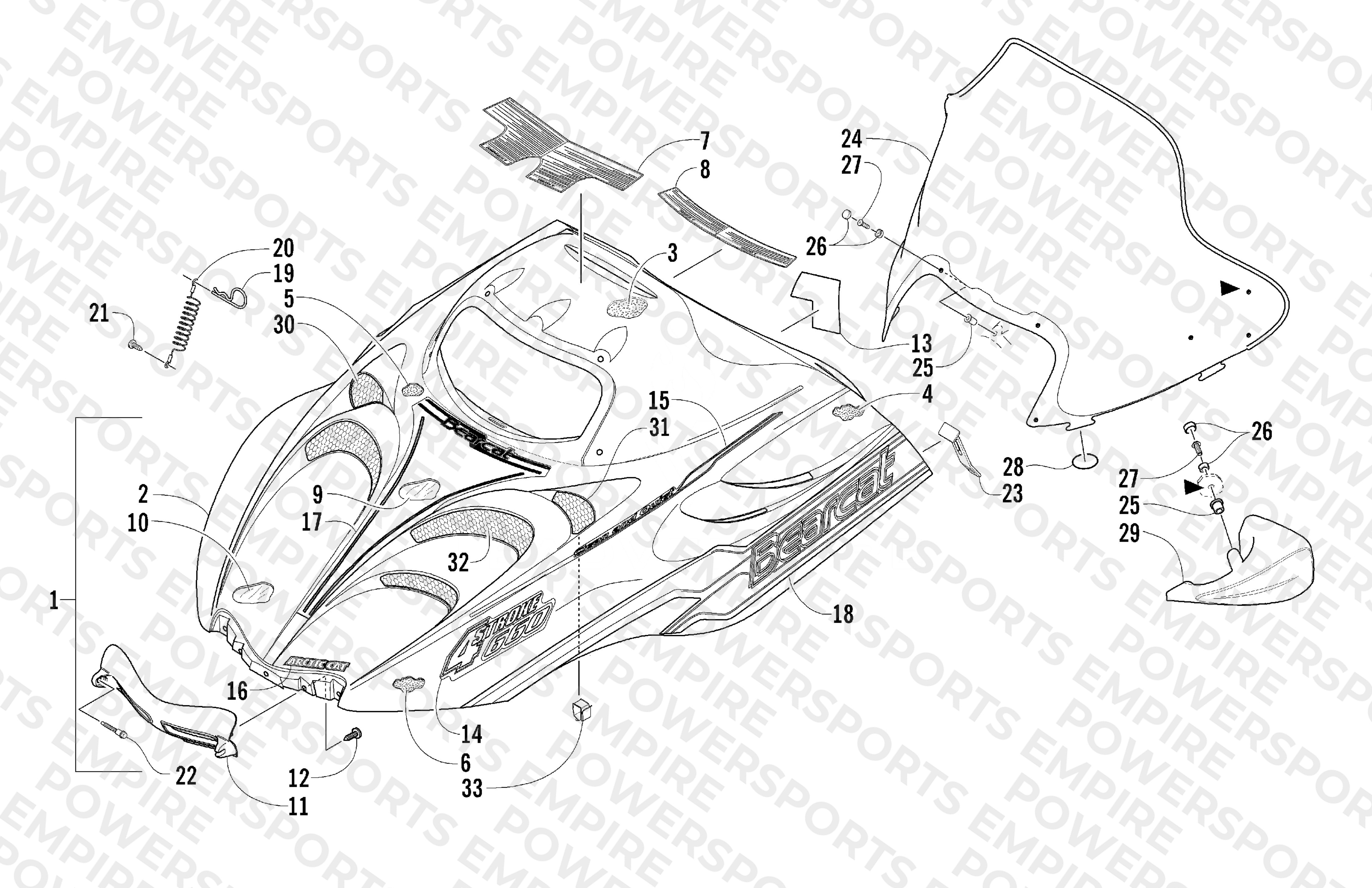 HOOD AND WINDSHIELD ASSEMBLY