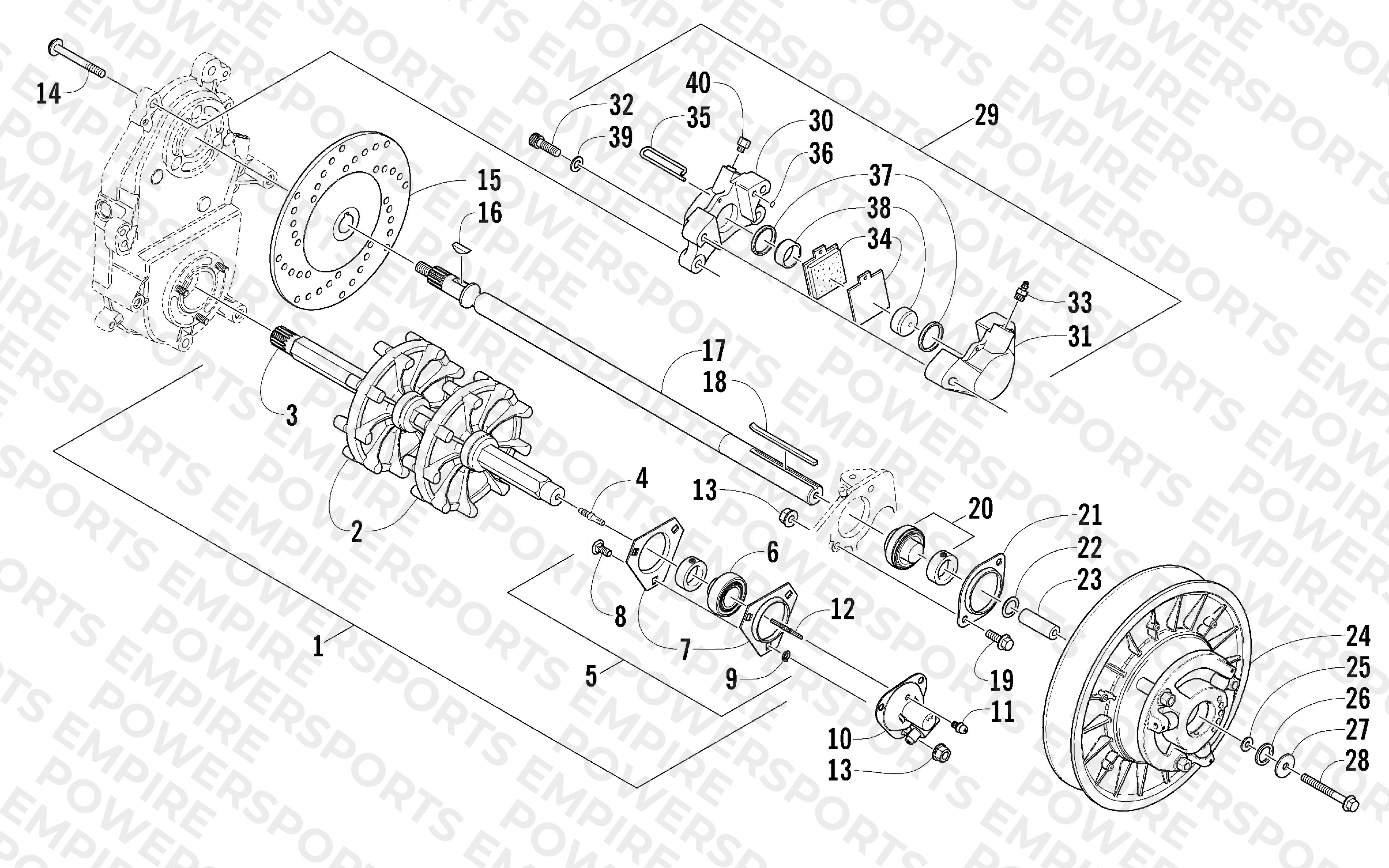 DRIVE TRAIN SHAFT AND BRAKE ASSEMBLIES