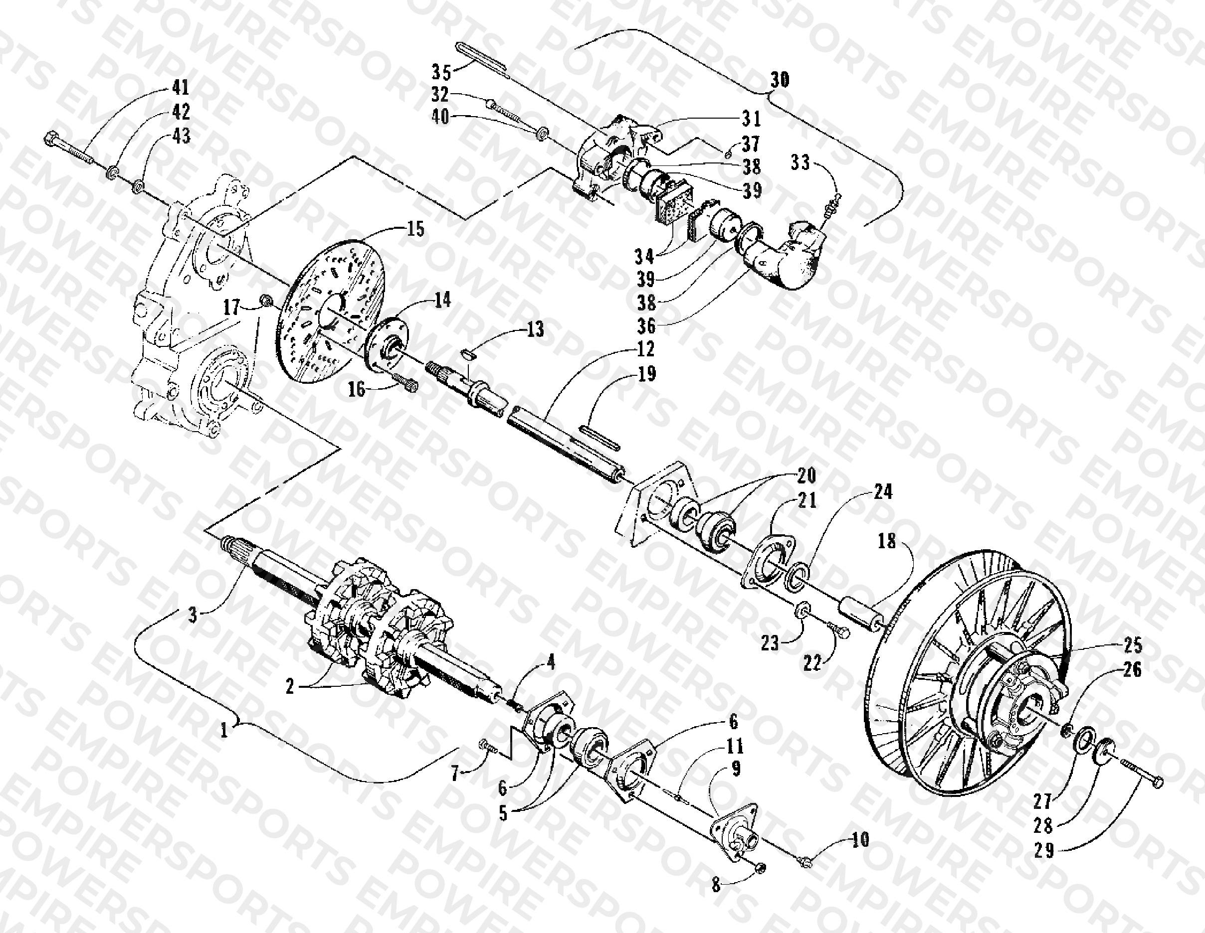 DRIVE TRAIN SHAFTS AND BRAKE ASSEMBLIES