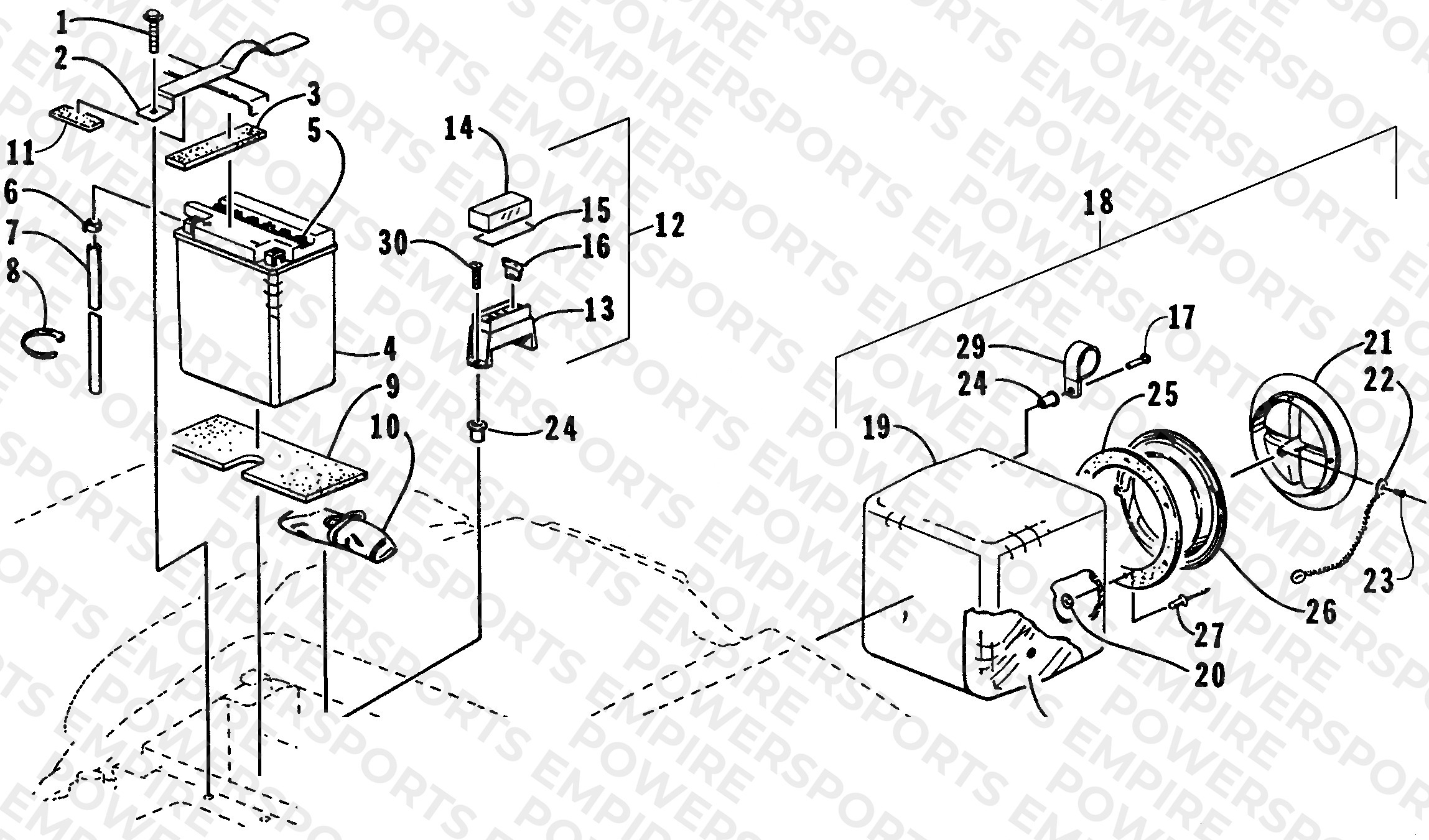 STORAGE BOX AND BATTERY ASSEMBLY