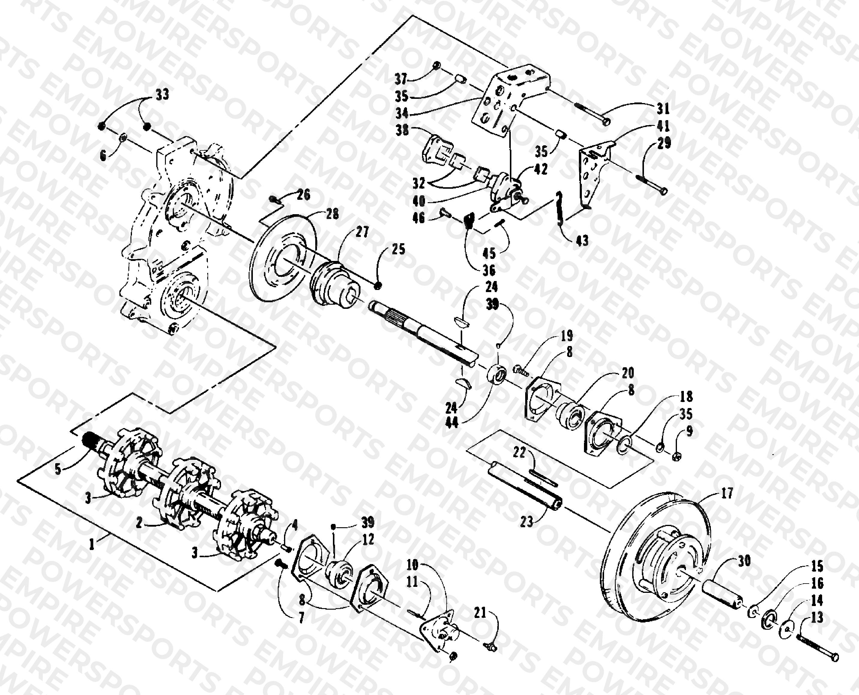 DRIVE TRAIN SHAFTS AND BRAKE ASSEMBLIES