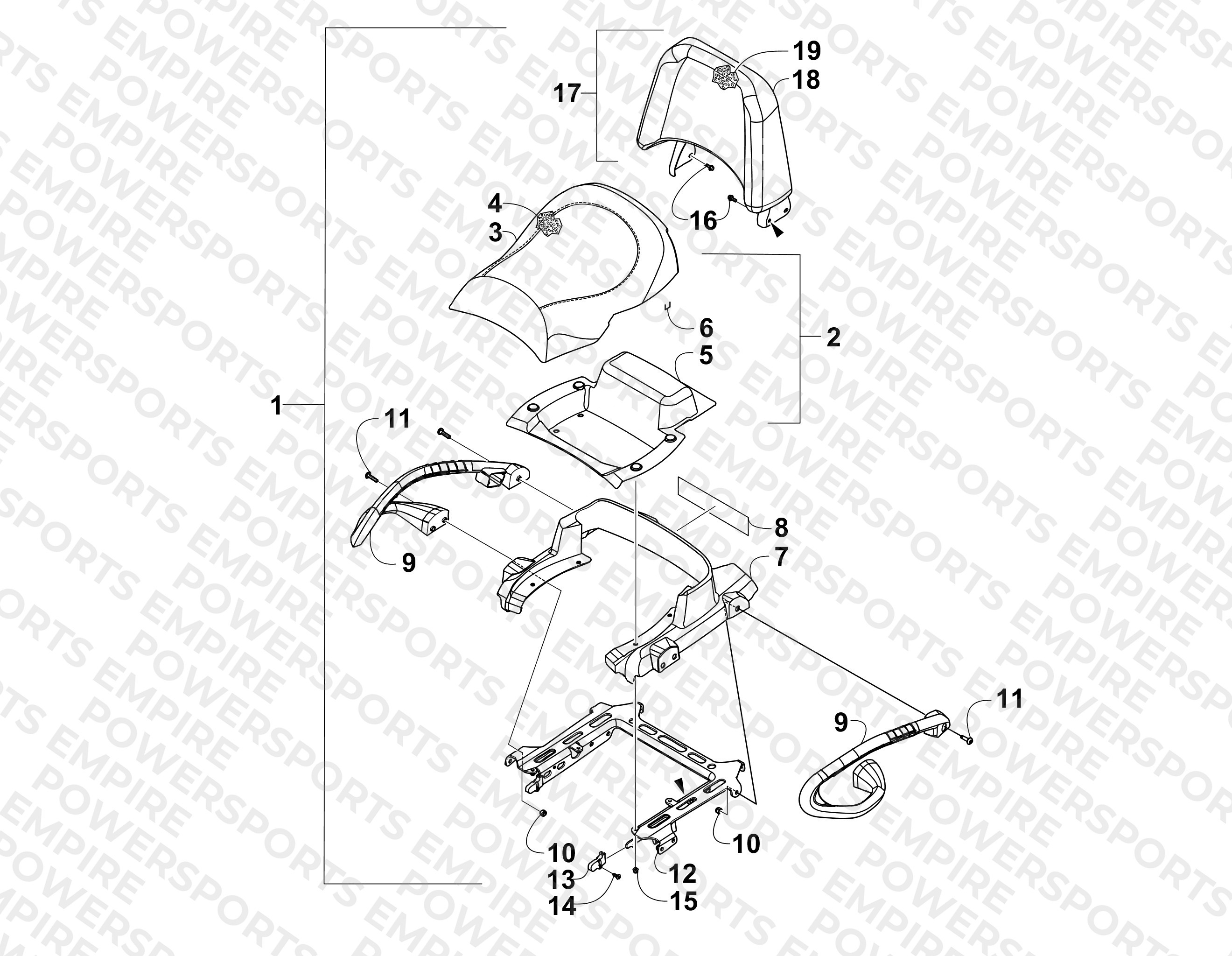PASSENGER SEAT AND BACKREST ASSEMBLY