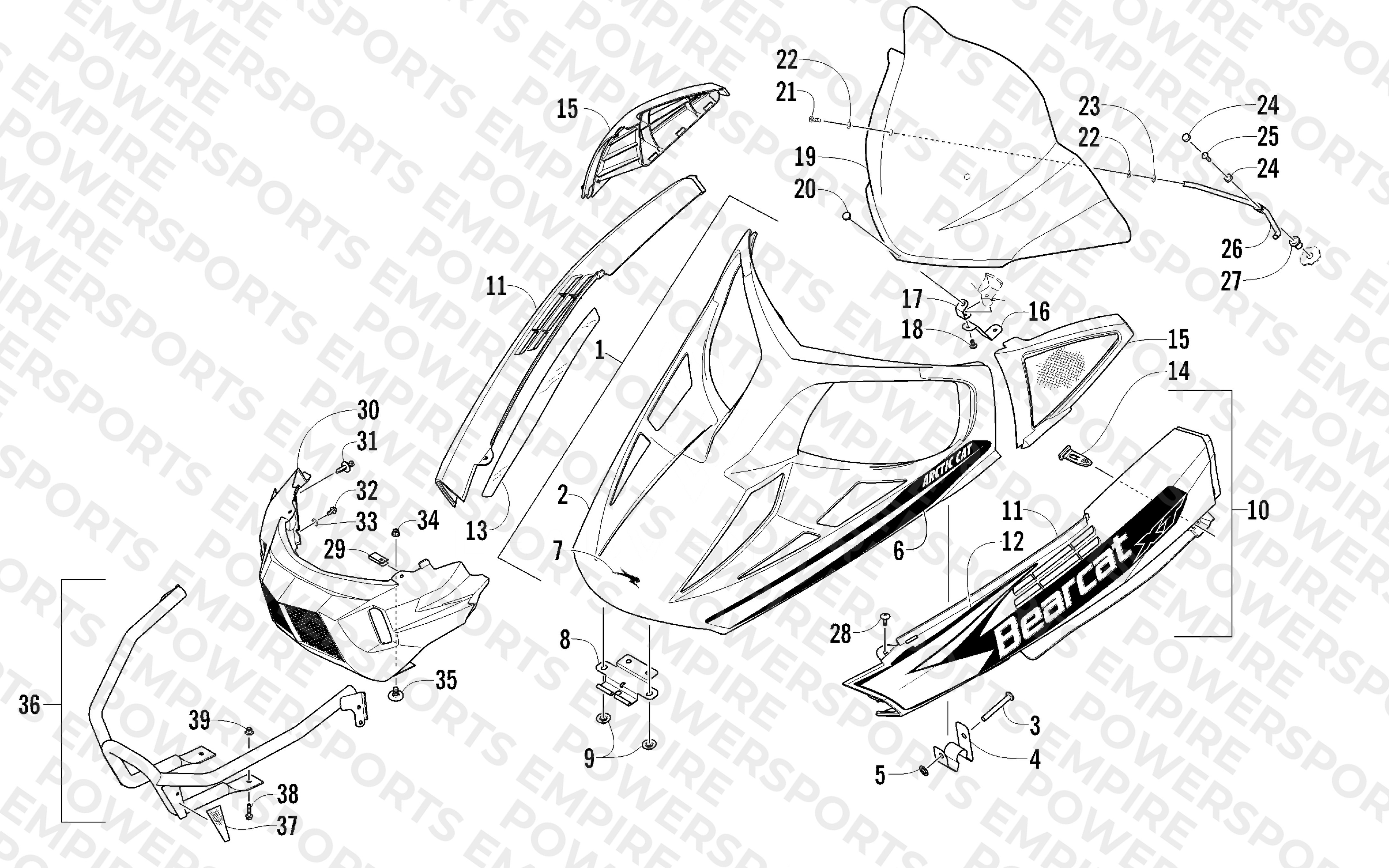 HOOD, WINDSHIELD, AND FRONT BUMBER ASSEMBLY