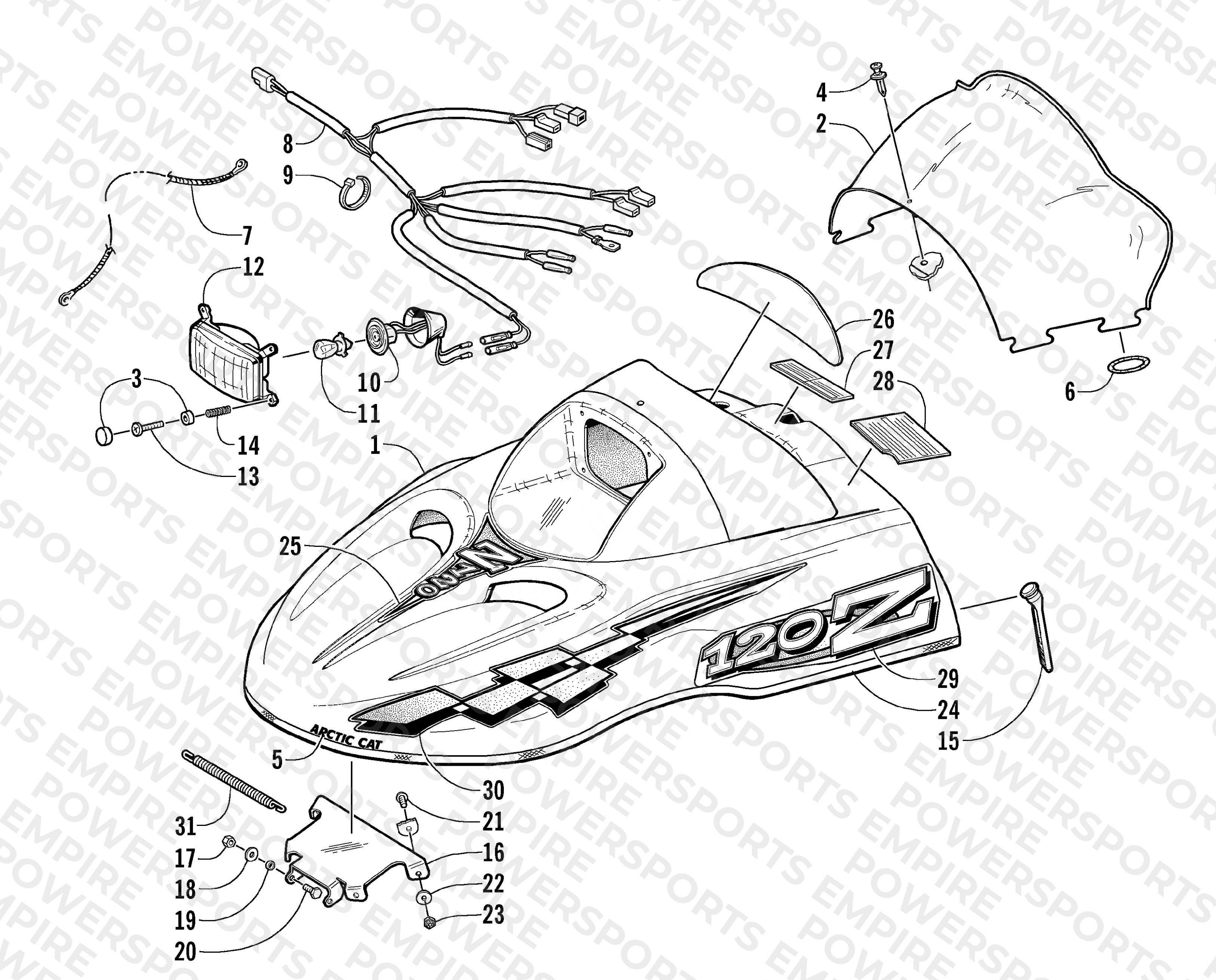 HOOD, HEADLIGHT, AND WINDSHIELD ASSEMBLY