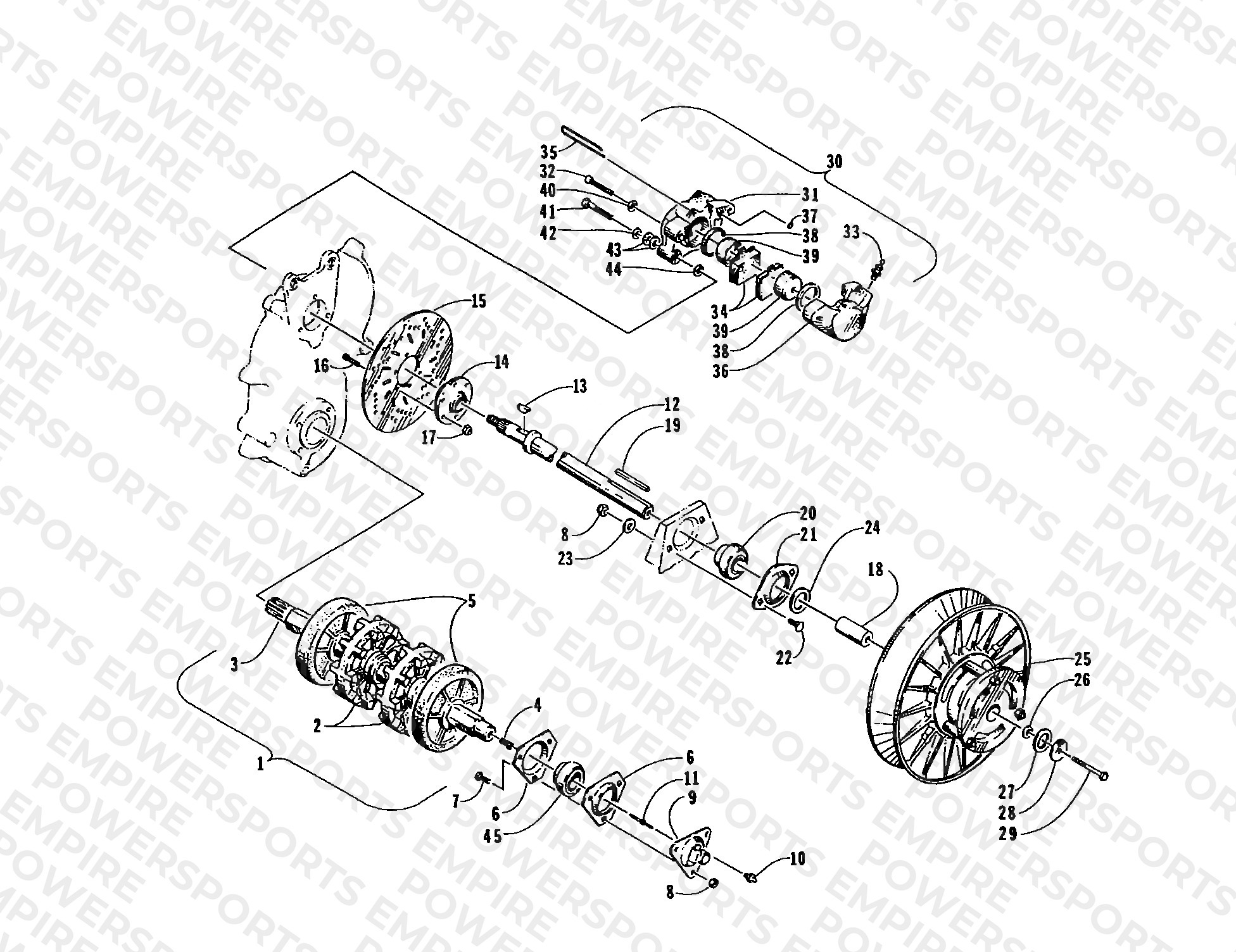 DRIVE TRAIN SHAFTS AND BRAKE ASSEMBLIES