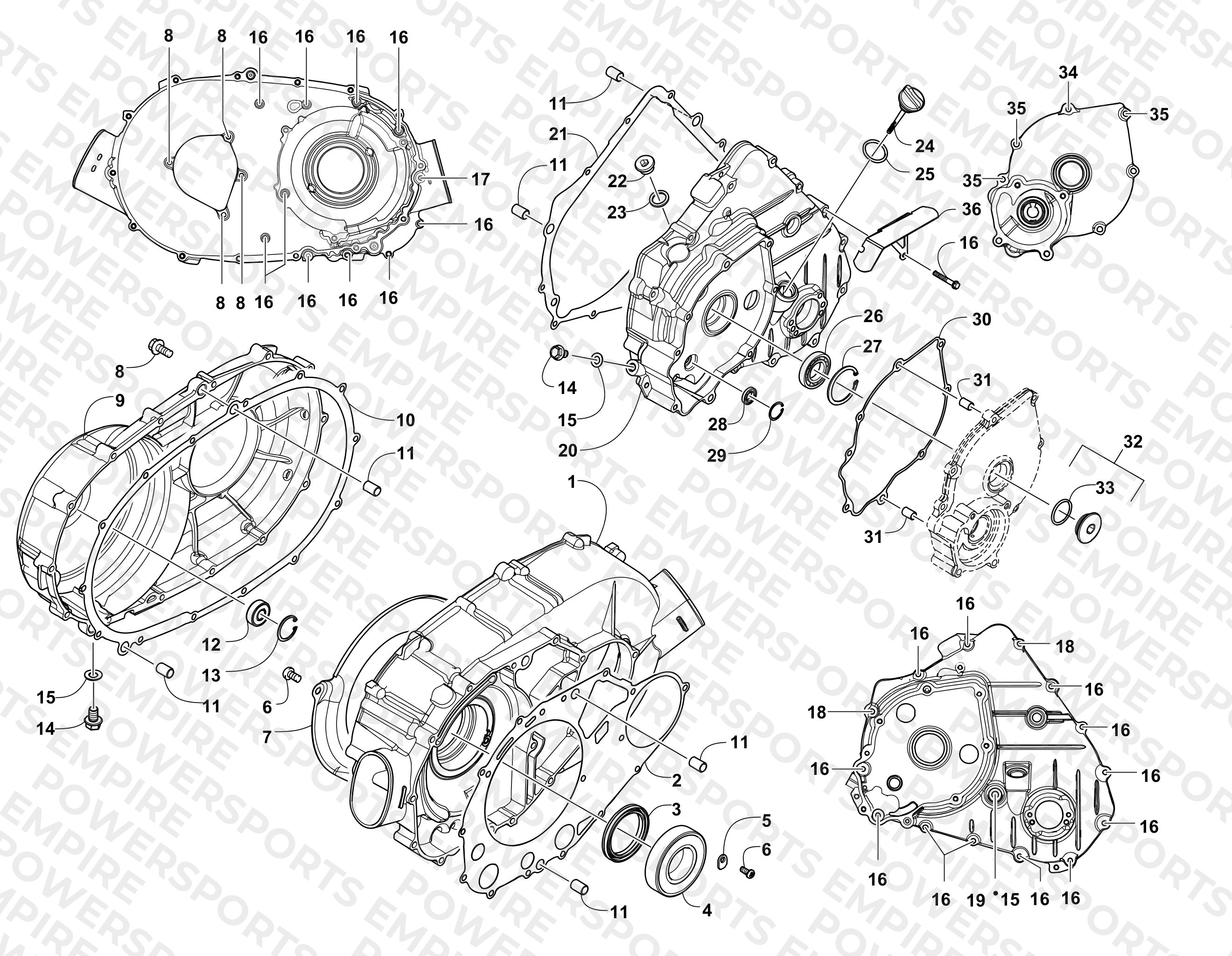 CLUTCH/V-BELT/MAGNETO COVER ASSEMBLY