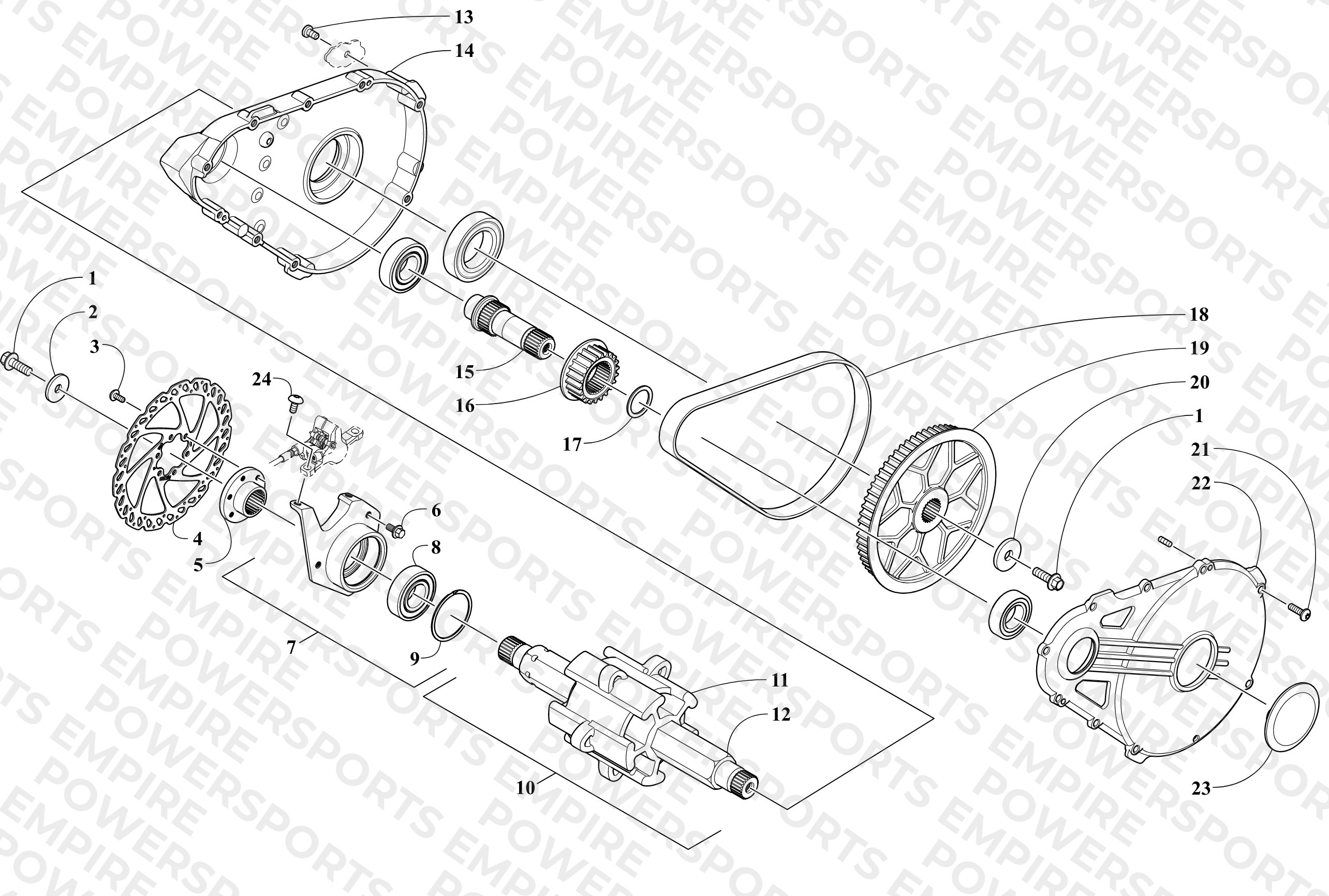 DRIVE TRAIN SHAFT AND BRAKE ASSEMBLIES
