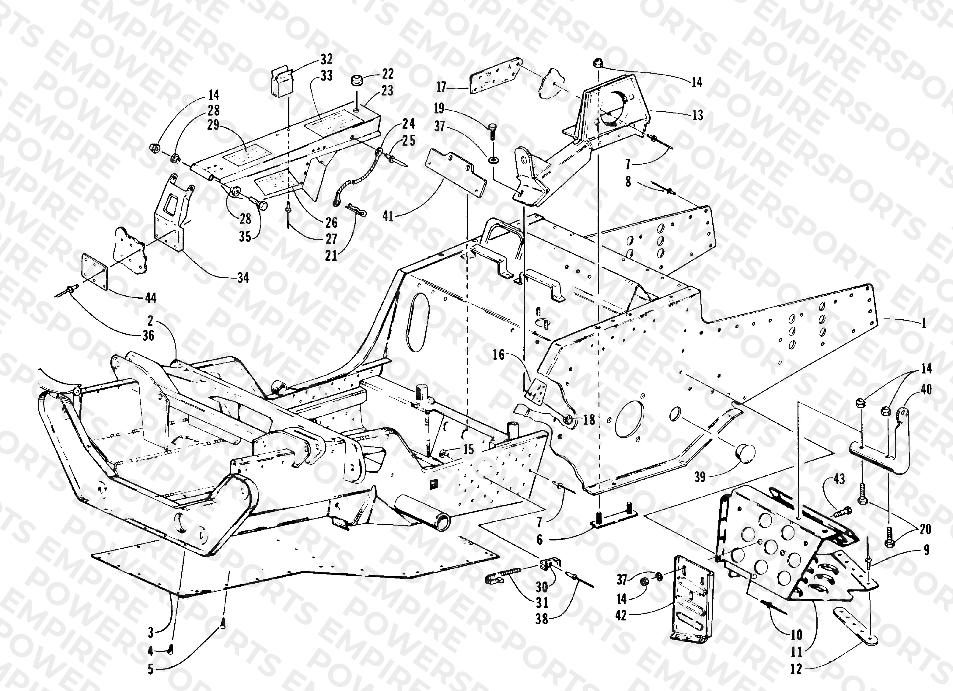 FRONT FRAME, FOOTREST, AND GUARD ASSEMBLY