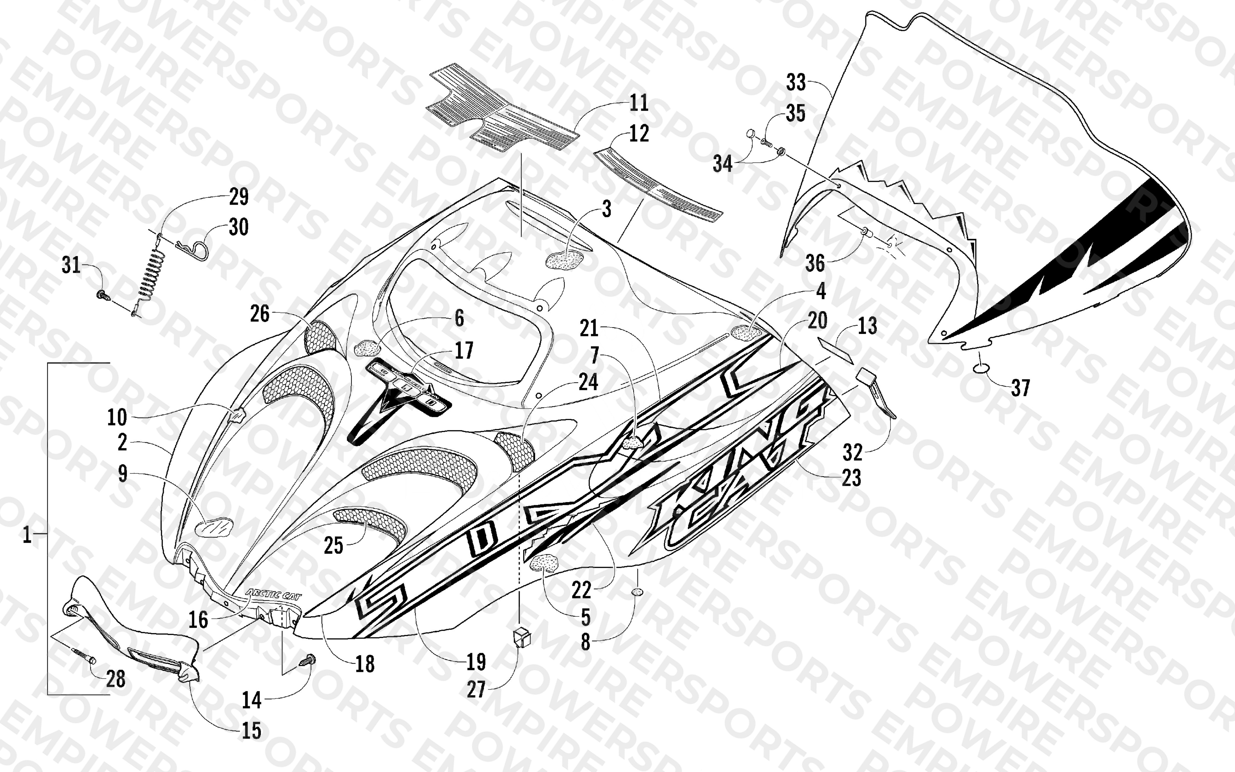 HOOD AND WINDSHIELD ASSEMBLY