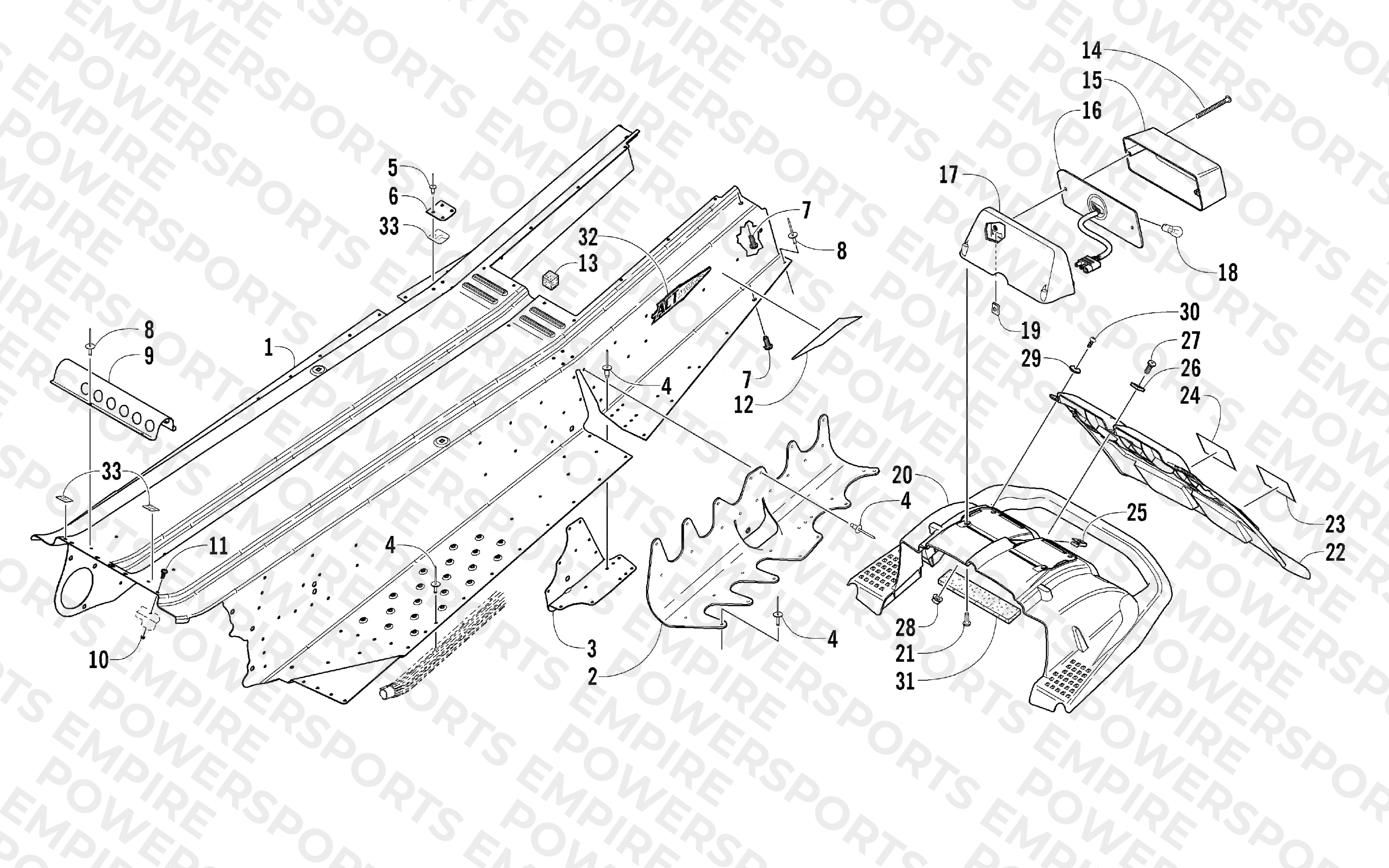 TUNNEL, REAR BUMPER, AND TAILLIGHT ASSEMBLY