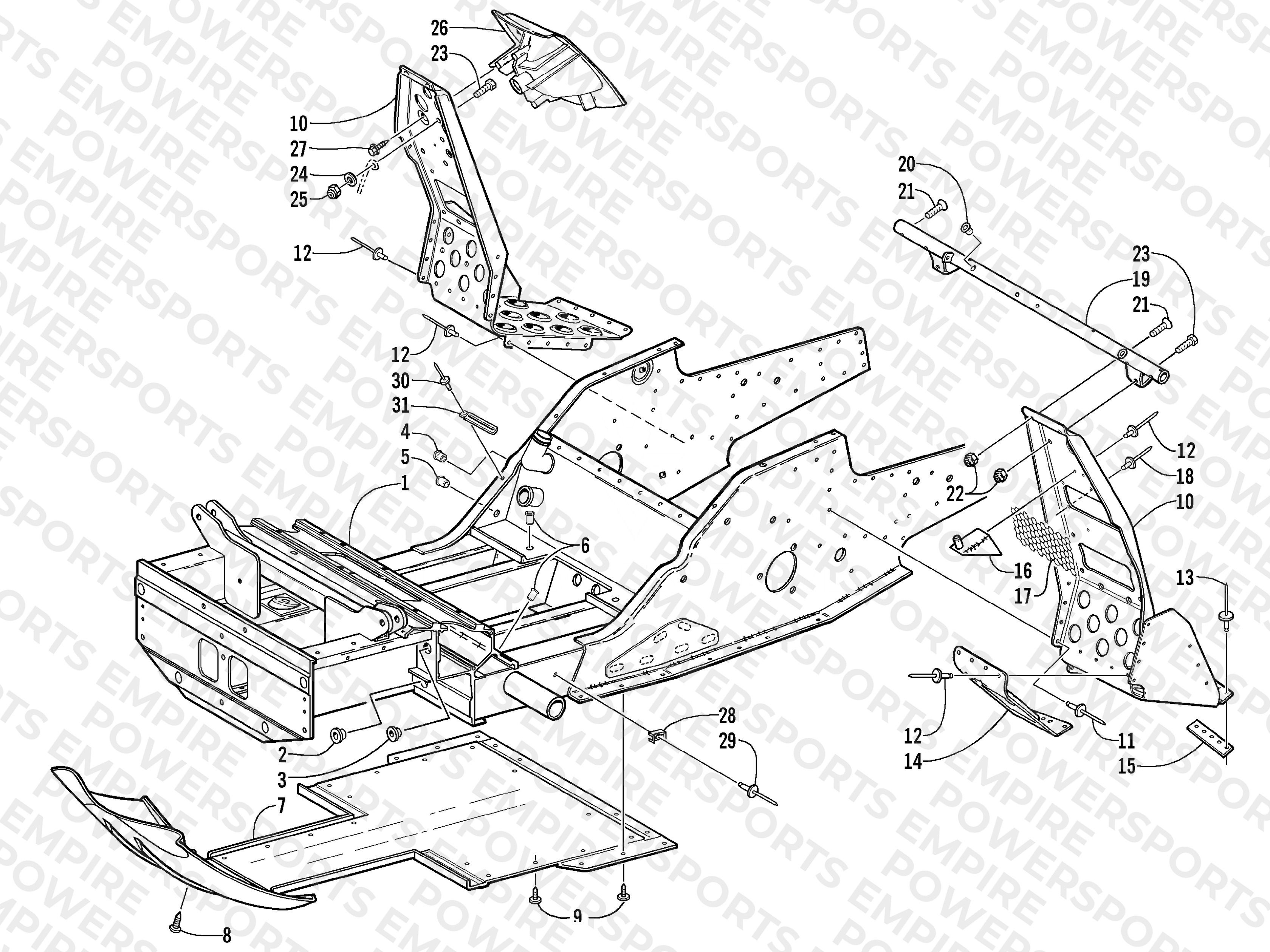 FRONT FRAME AND FOOTREST ASSEMBLY