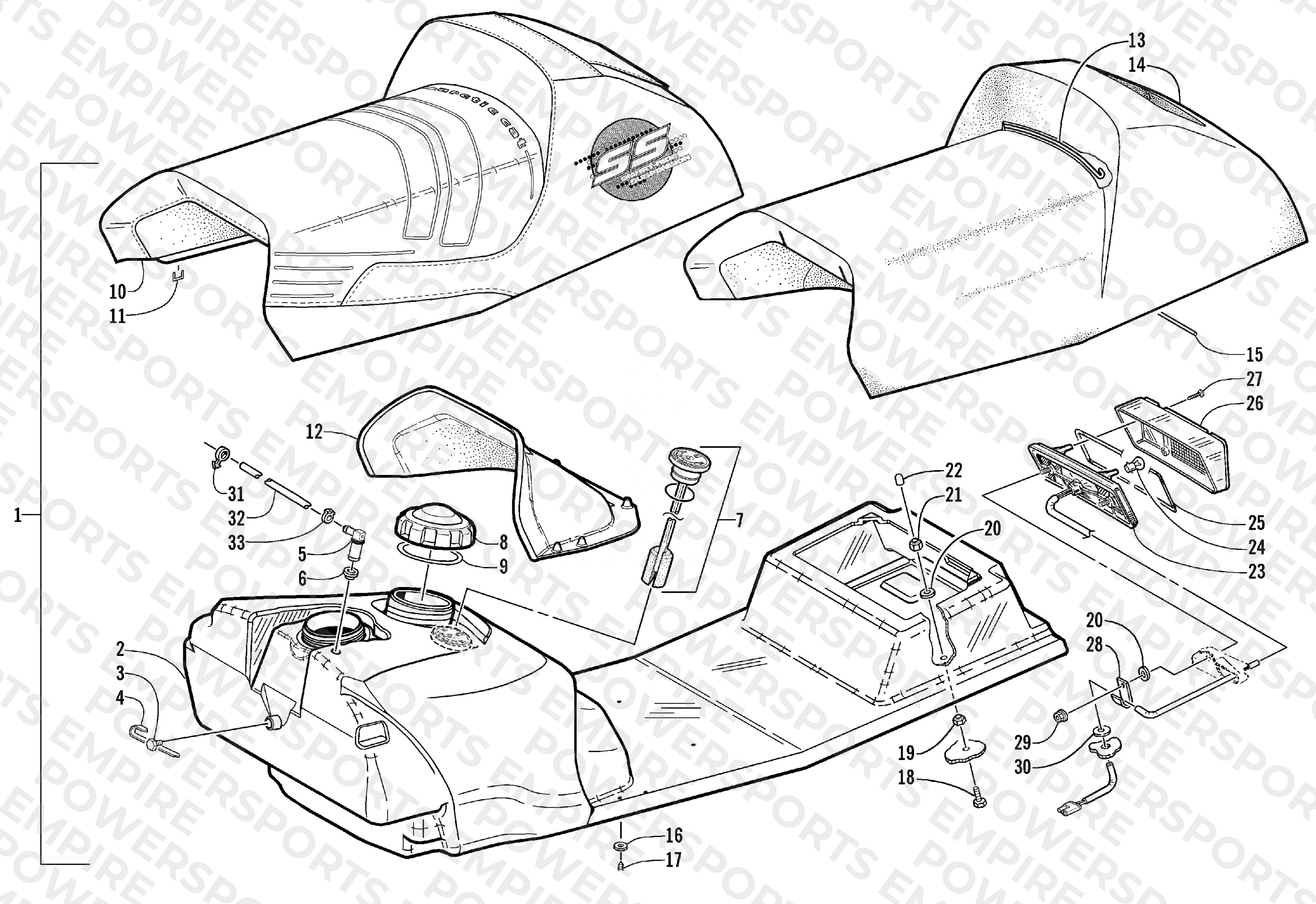 GAS TANK, SEAT, AND TAILLIGHT ASSEMBLY