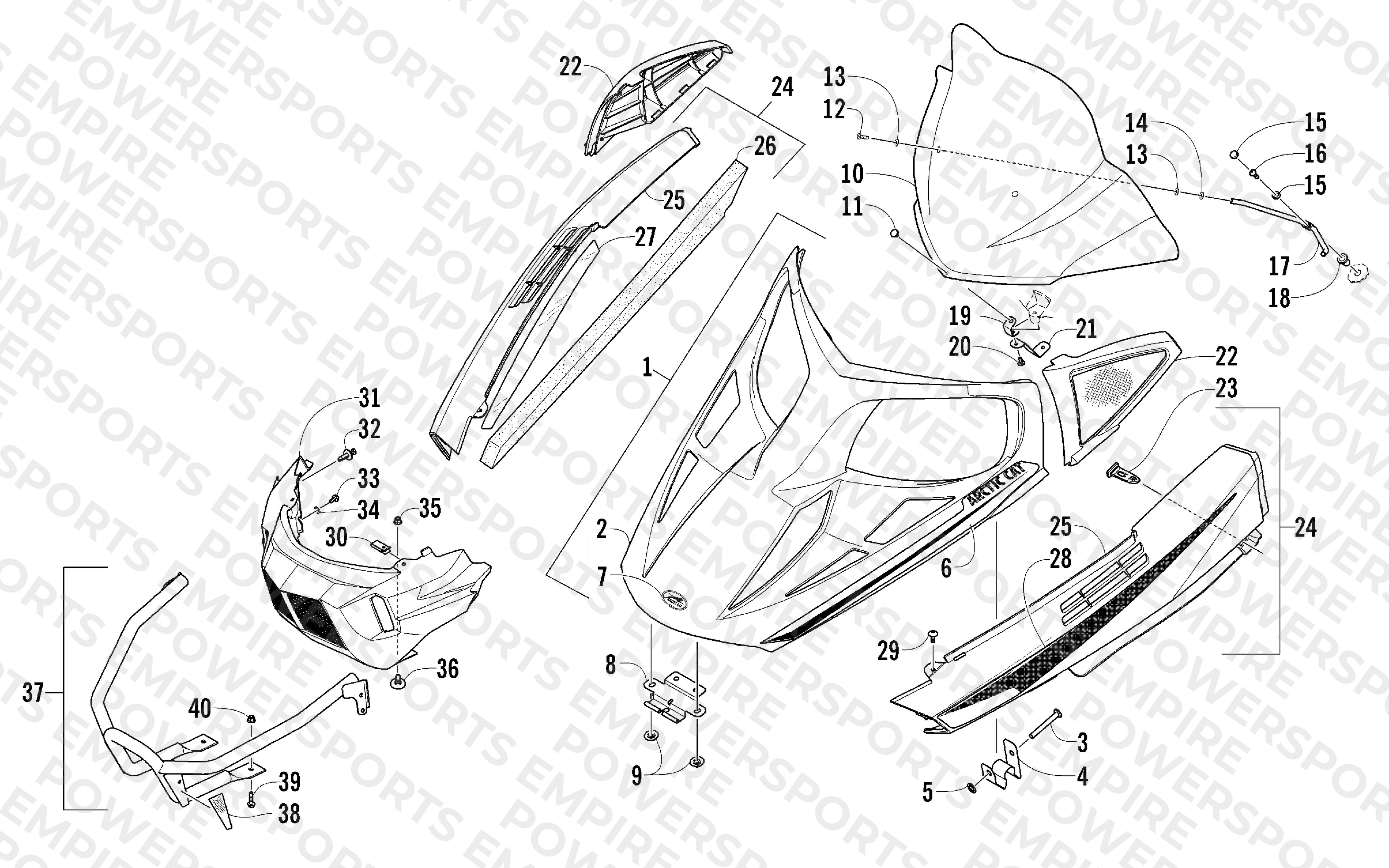 HOOD, WINDSHIELD, AND FRONT BUMPER ASSEMBLY