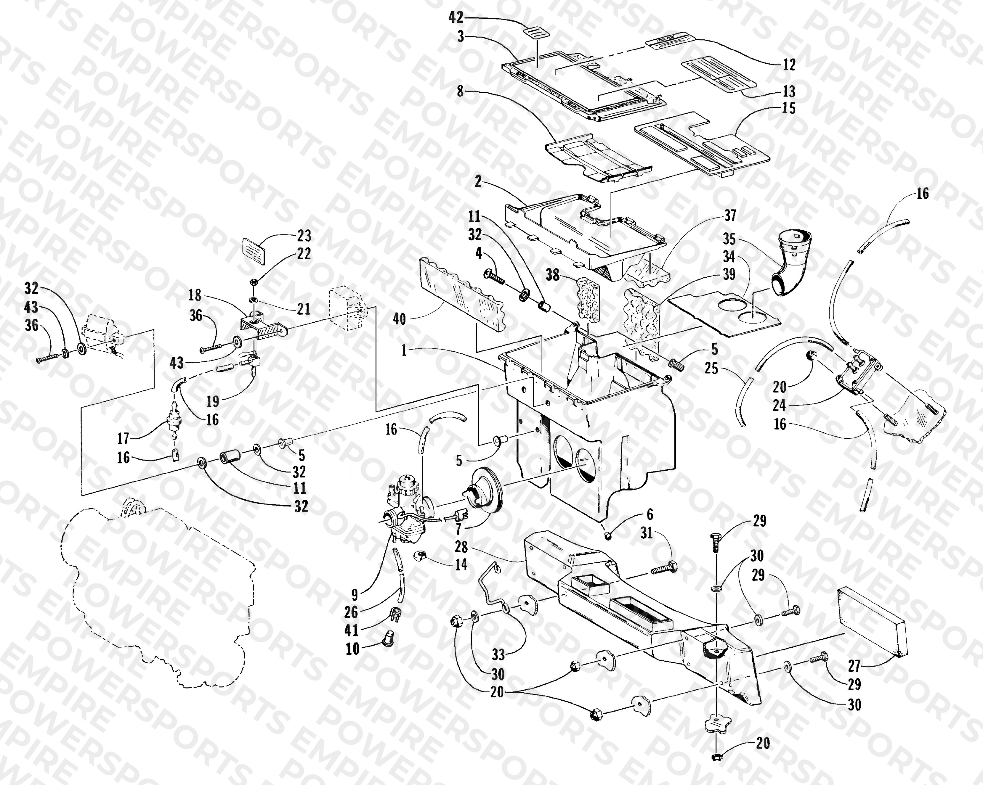 CARBURETOR, FUEL PUMP, AND AIR SILENCER ASSEMBLY