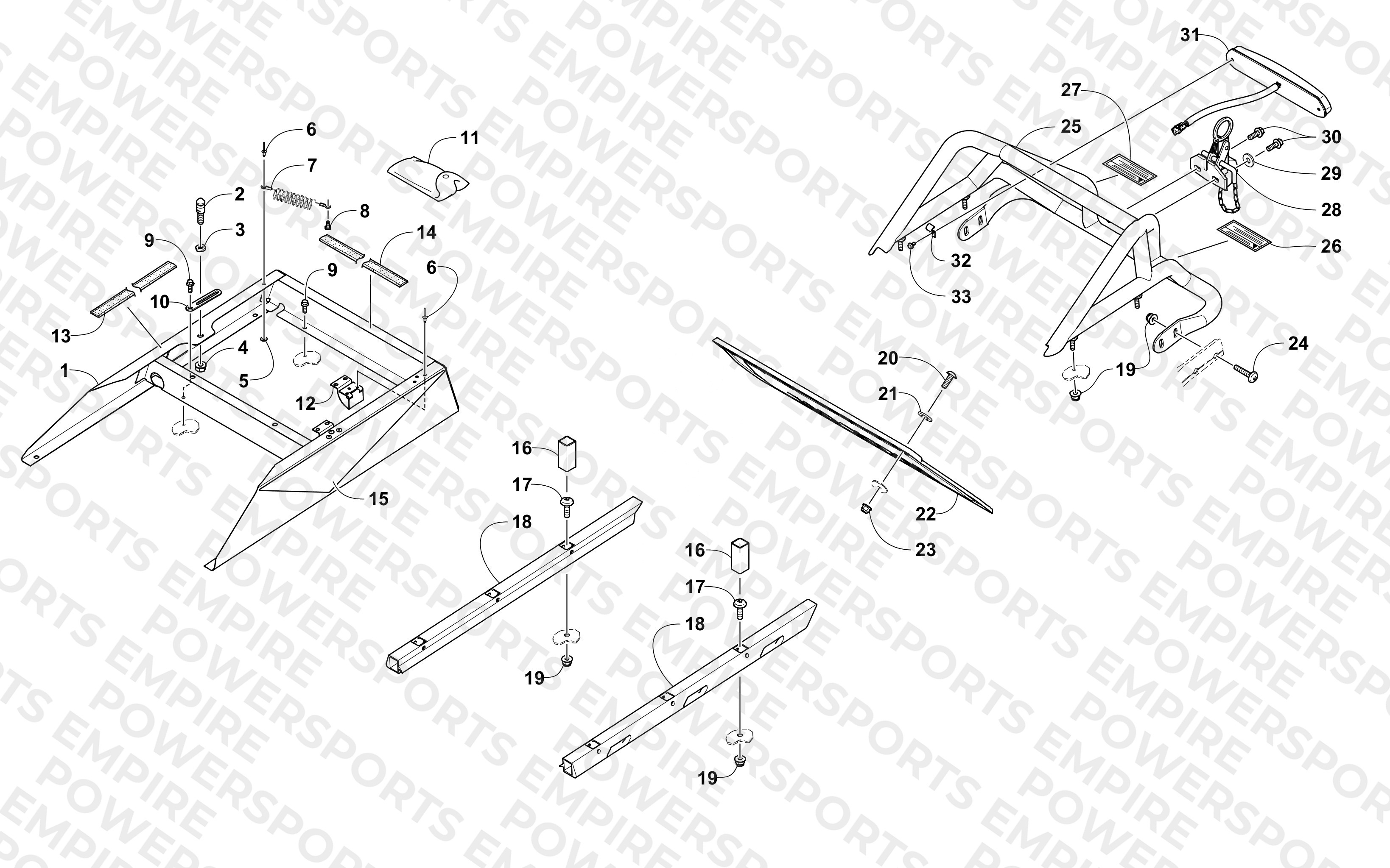 REAR BUMPER, RACK RAIL, SNOWFLAP, AND TAILLIGHT ASSEMBLY