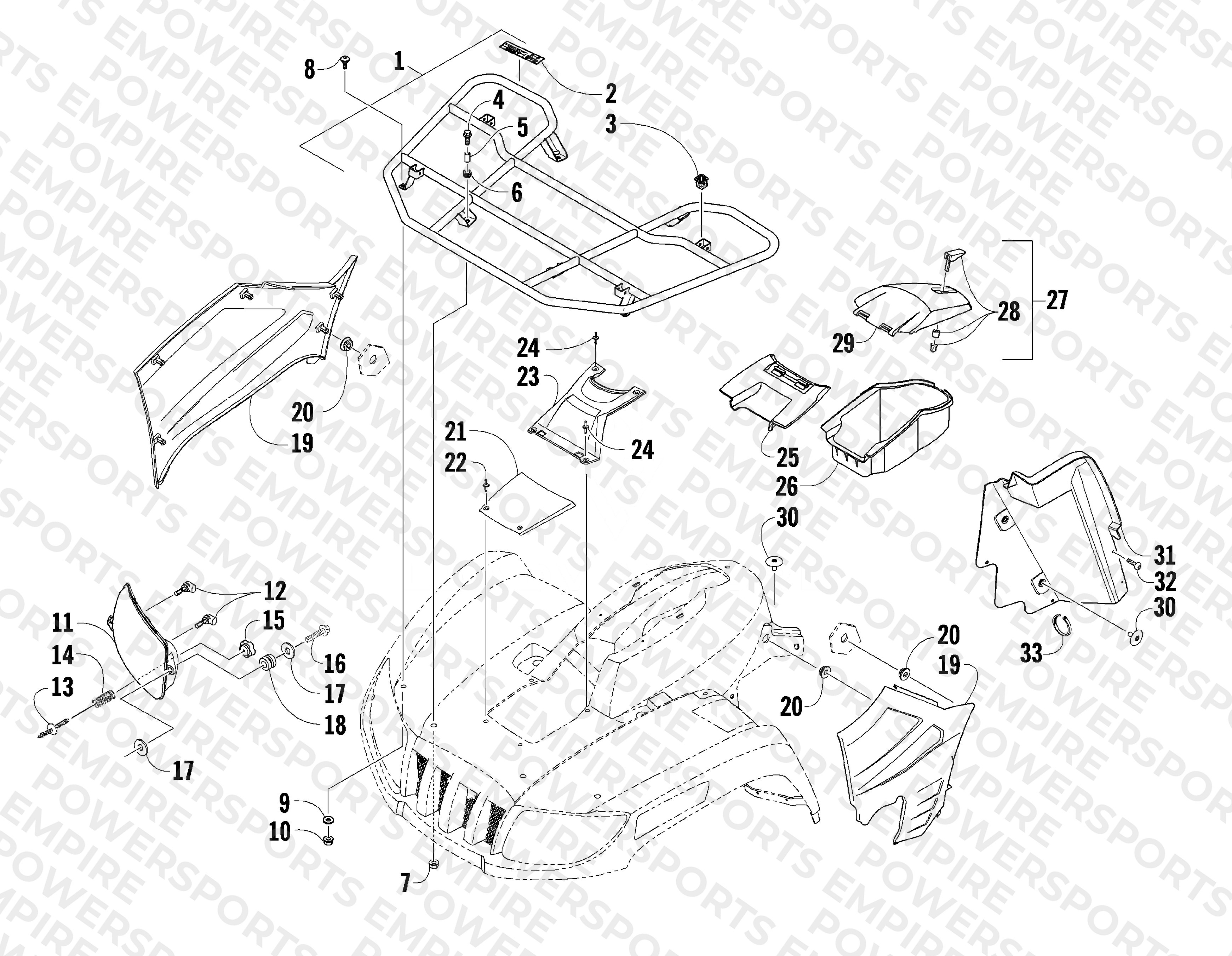 FRONT RACK AND HEADLIGHT ASSEMBLIES (LE)
