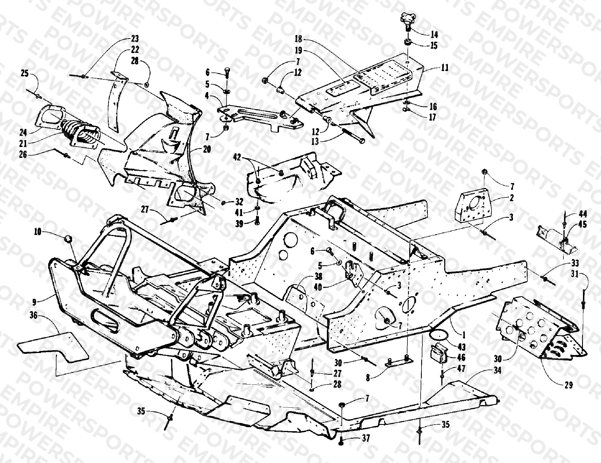 FRONT FRAME,BELLY PAN,AND FOOTREST ASSEMBLY