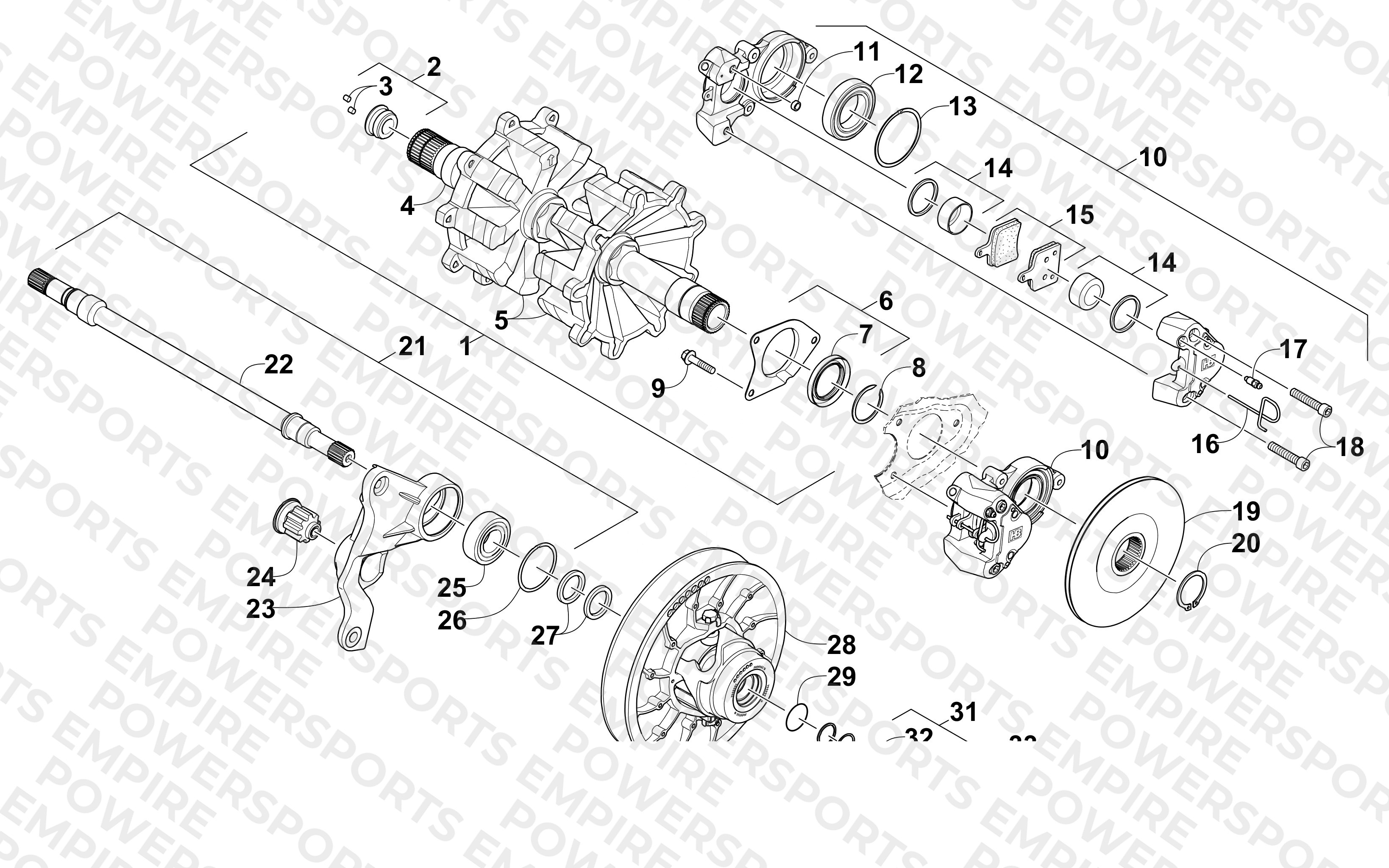 DRIVE TRAIN SHAFTS AND BRAKE ASSEMBLIES
