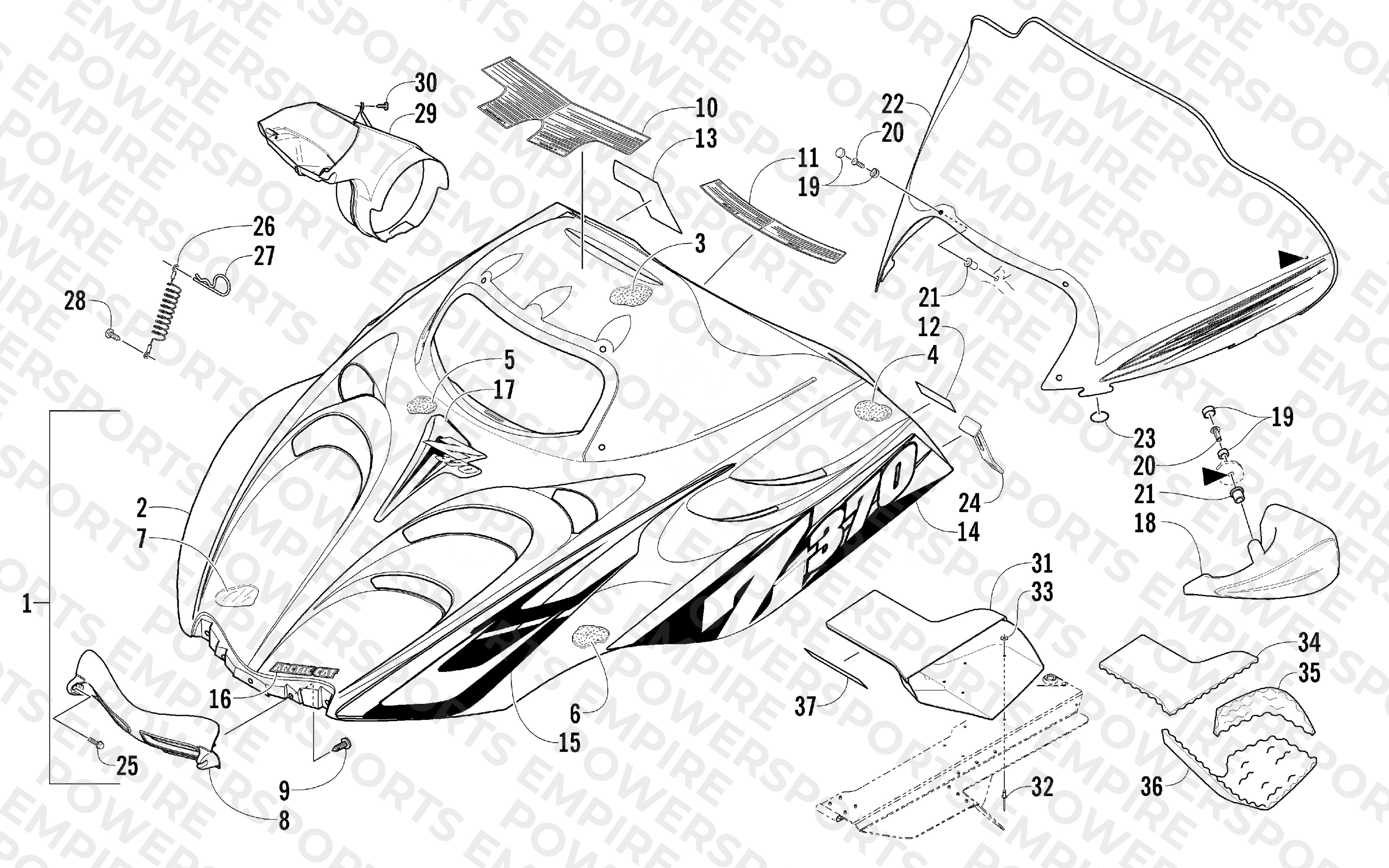 HOOD AND WINDSHIELD ASSEMBLY