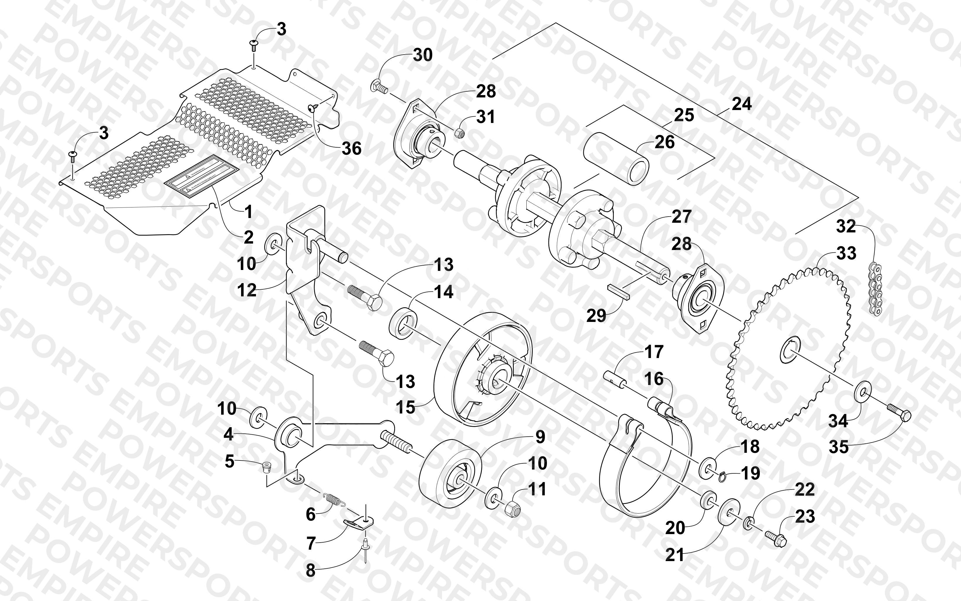 DRIVE TRAIN SHAFTS AND BRAKE ASSEMBLIES