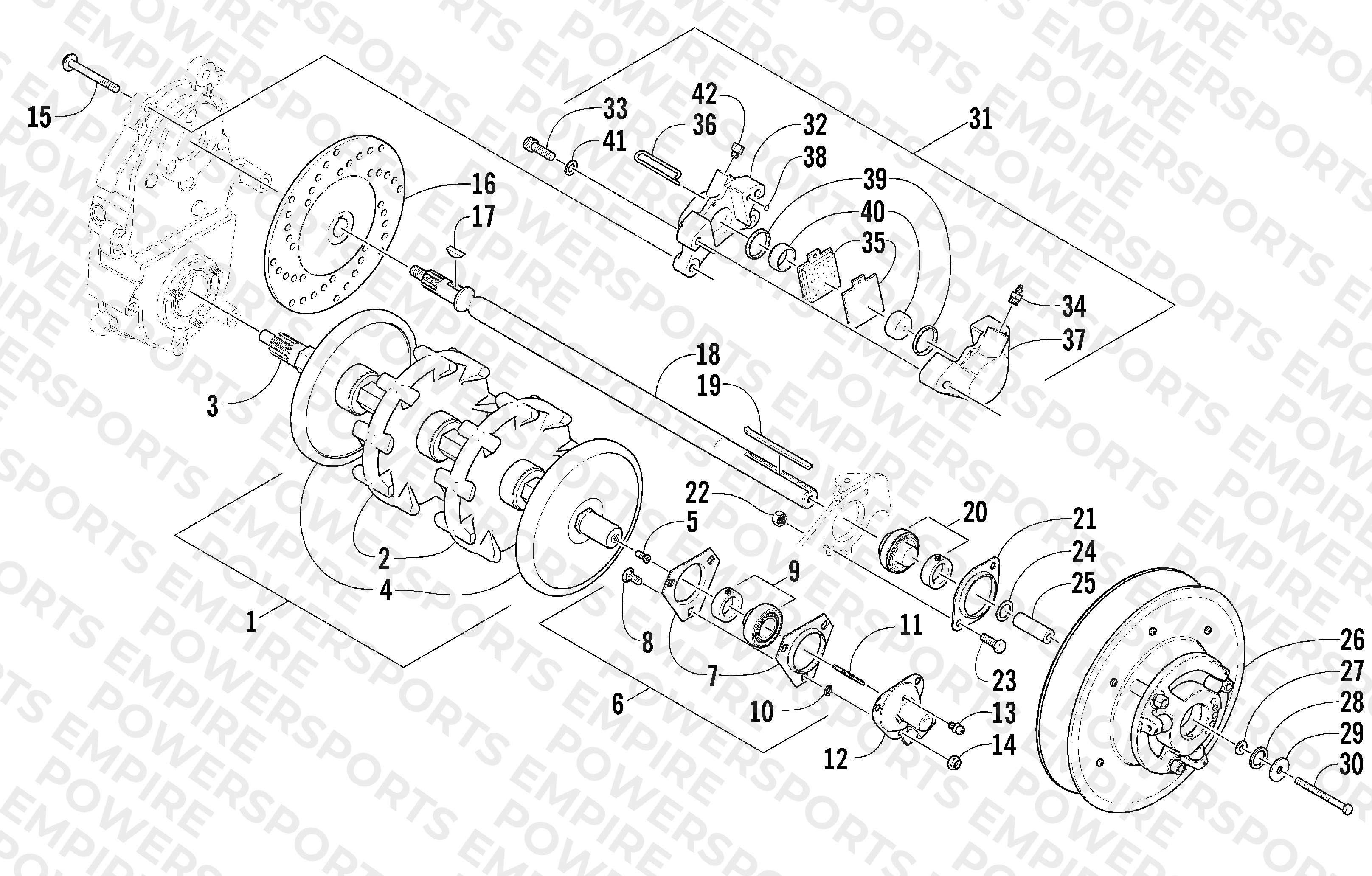 DRIVE TRAIN SHAFTS AND BRAKE ASSEMBLIES