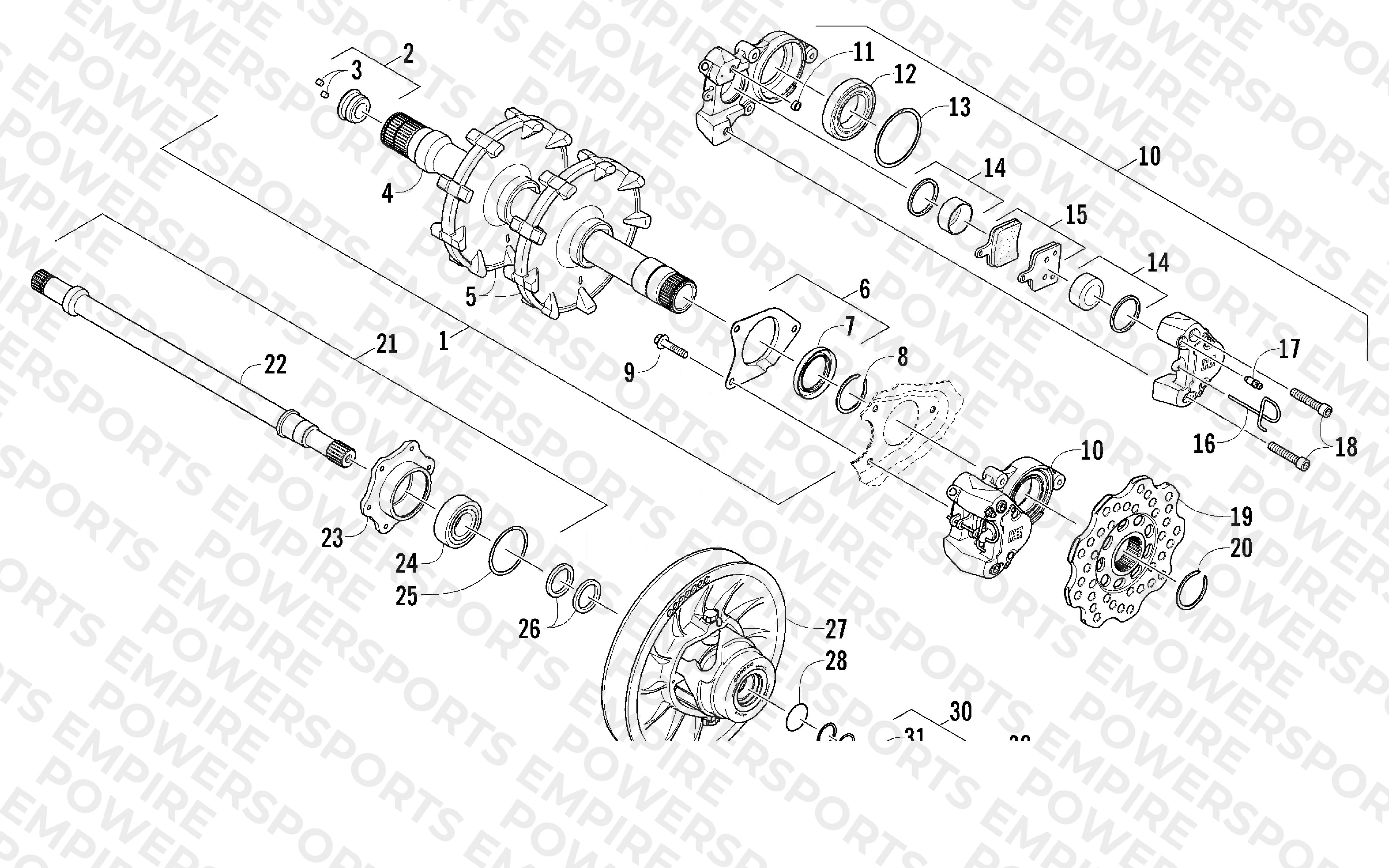 DRIVE TRAIN SHAFTS AND BRAKE ASSEMBLIES