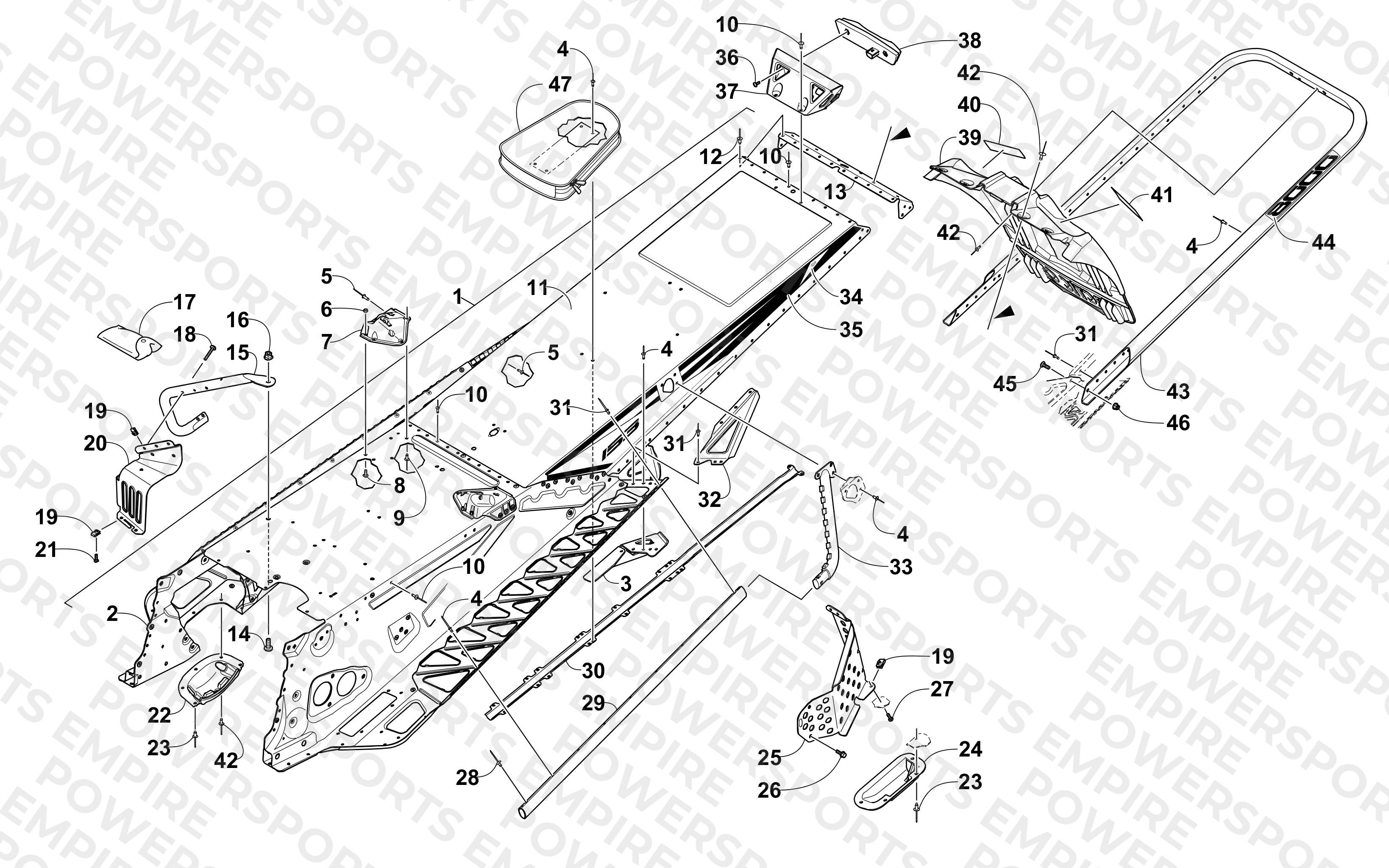TUNNEL, REAR BUMPER, AND SNOWFLAP ASSEMBLY