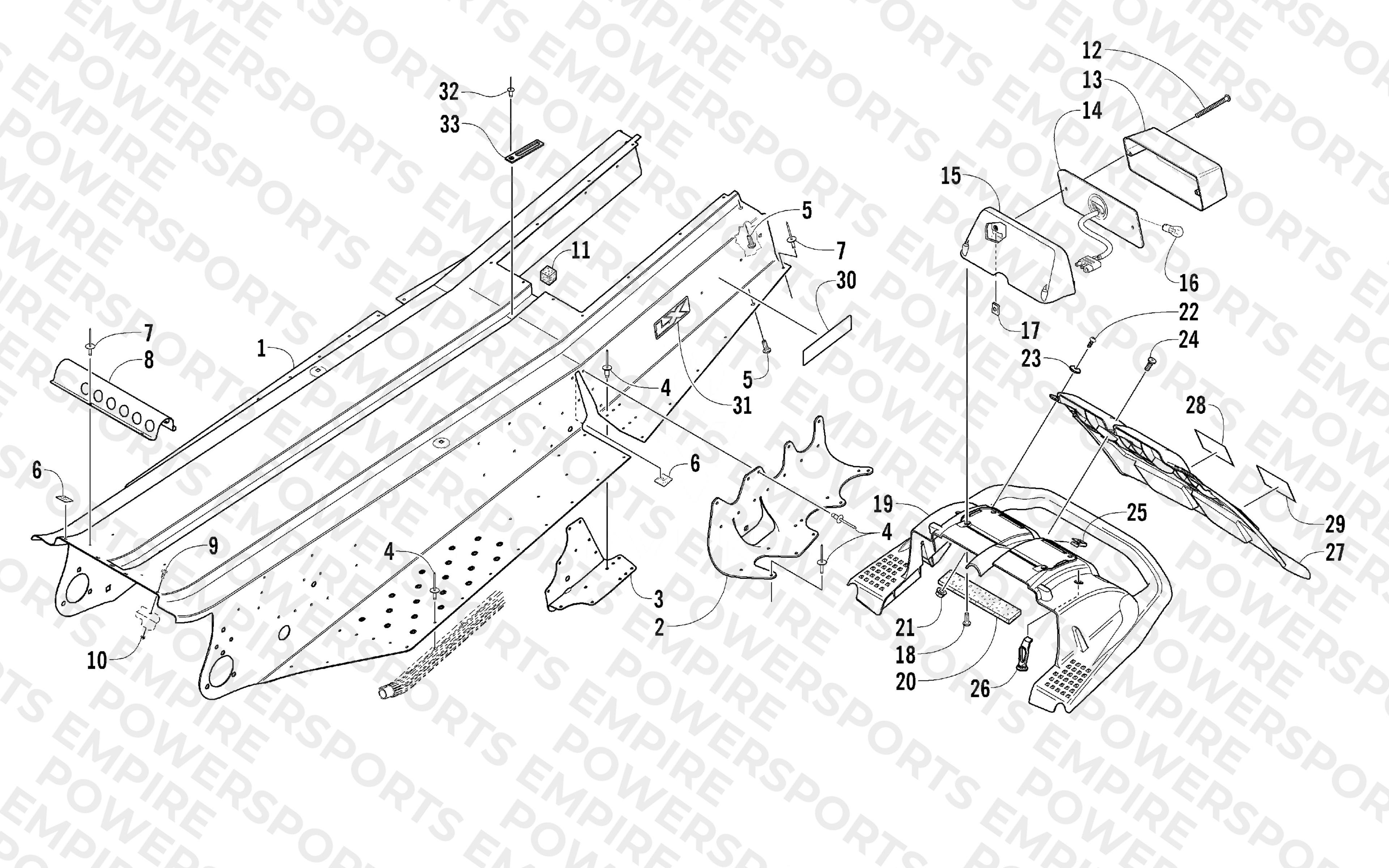TUNNEL, REAR BUMPER, AND TAILLIGHT ASSEMBLY