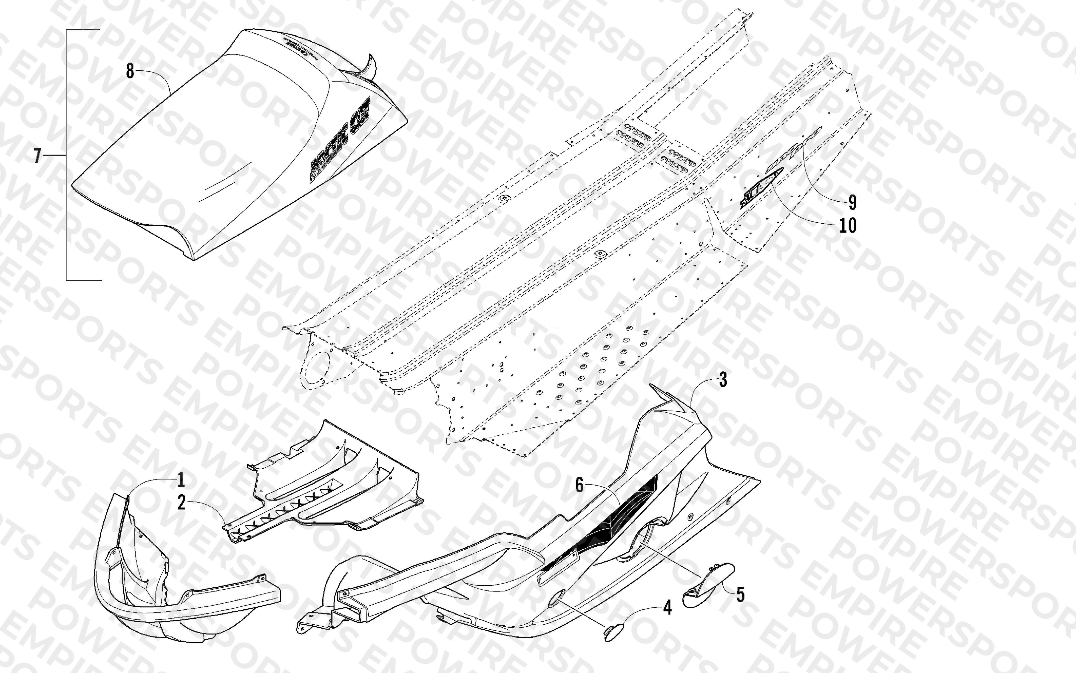 SEAT, BELLY PAN, AND DECALS