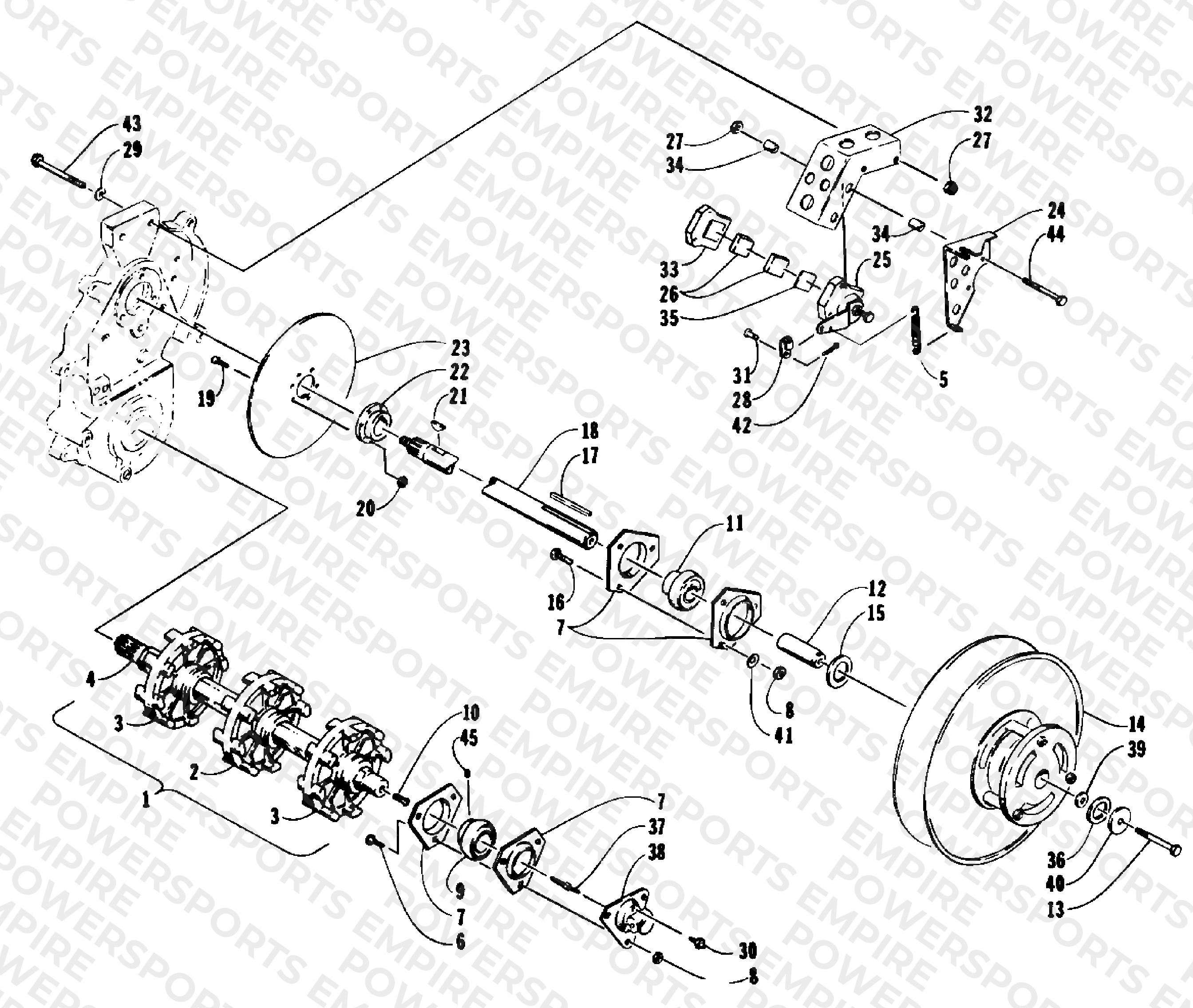 DRIVE TRAIN SHAFTS AND BRAKE ASSEMBLIES
