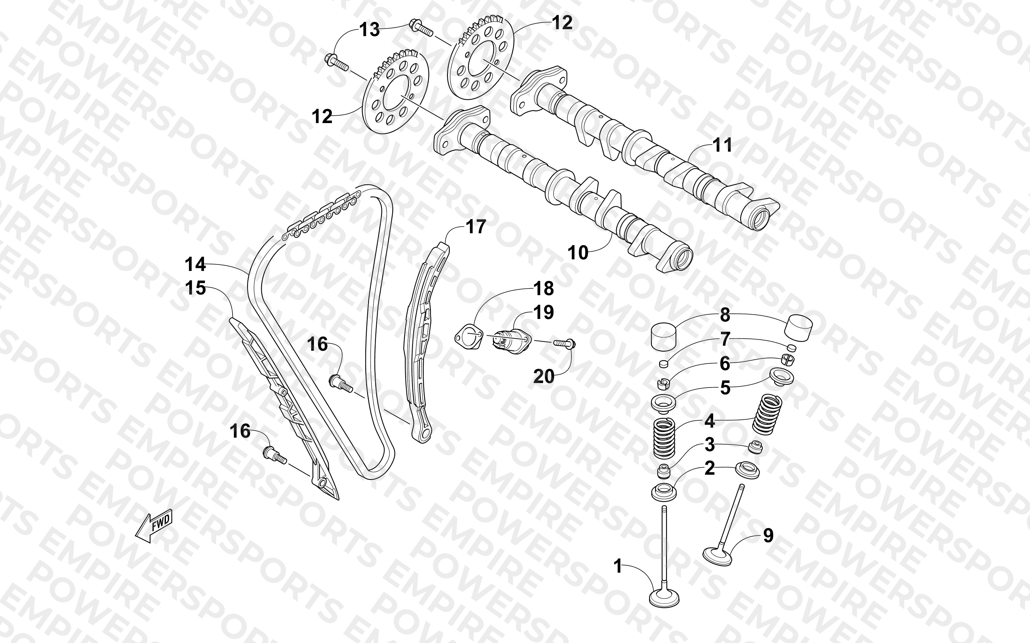CAMSHAFT, CHAIN, AND VALVE ASSEMBLY