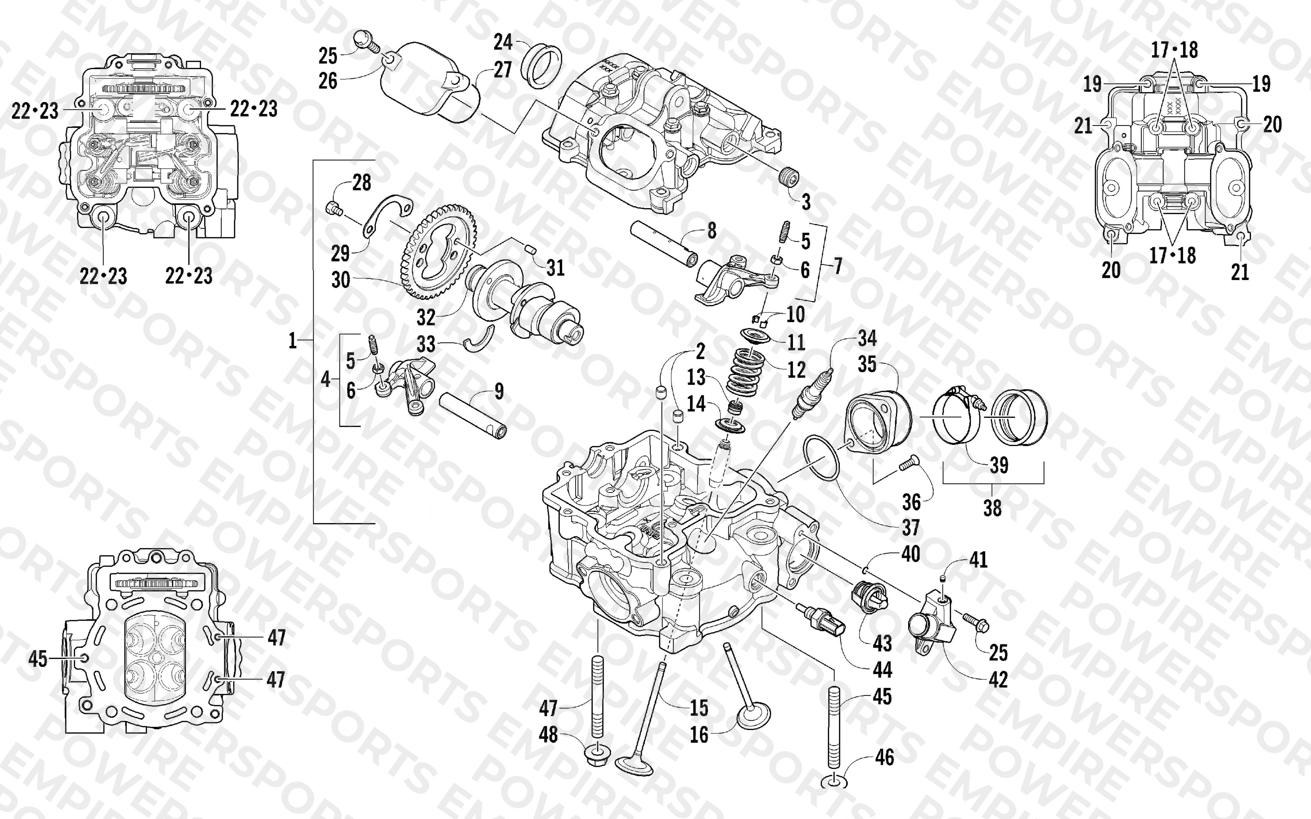 CYLINDER HEAD AND CAMSHAFT/VALVE ASSEMBLY (UP TO ENGINE SERIAL NO. 0309069)