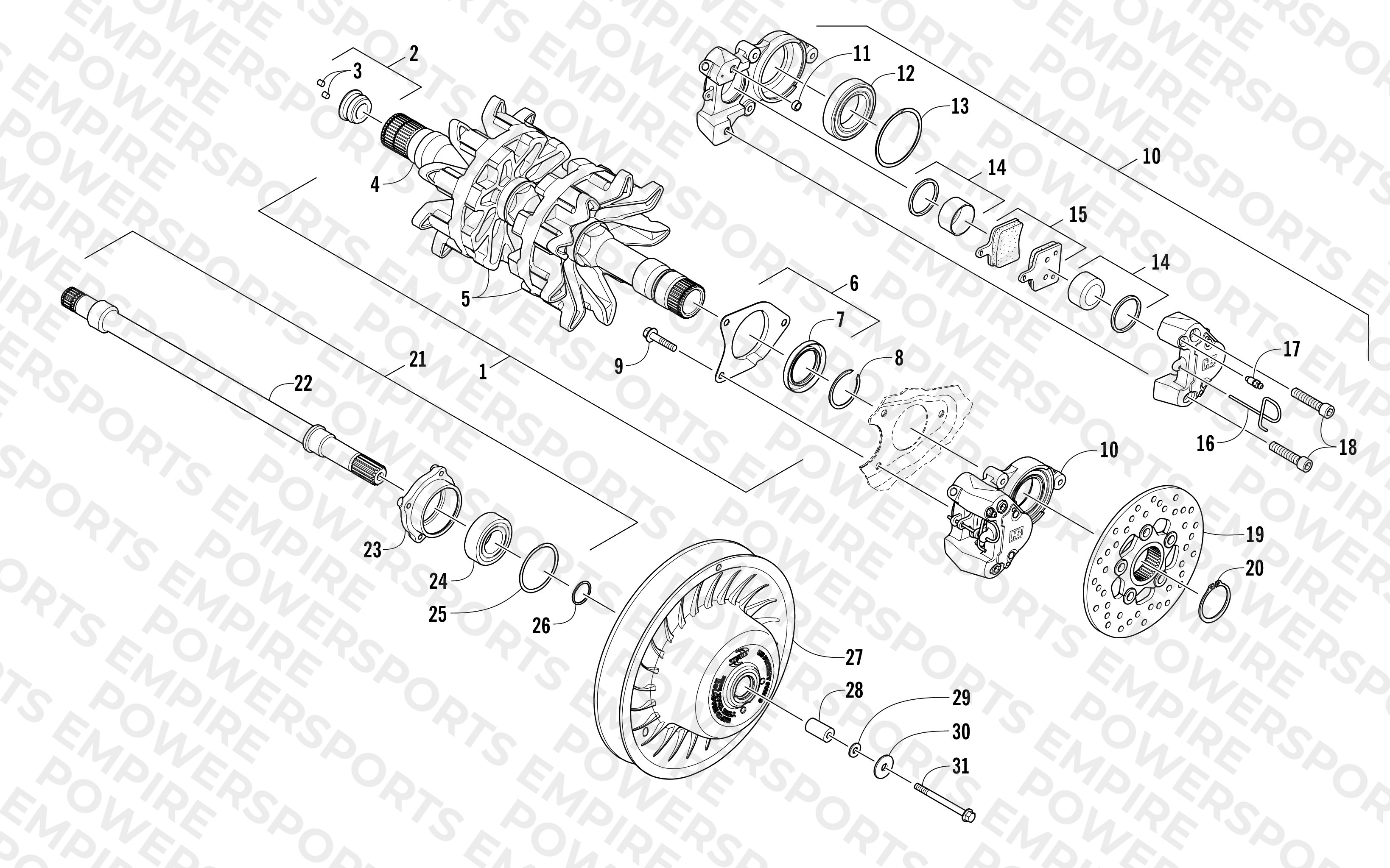 DRIVE TRAIN SHAFTS AND BRAKE ASSEMBLIES