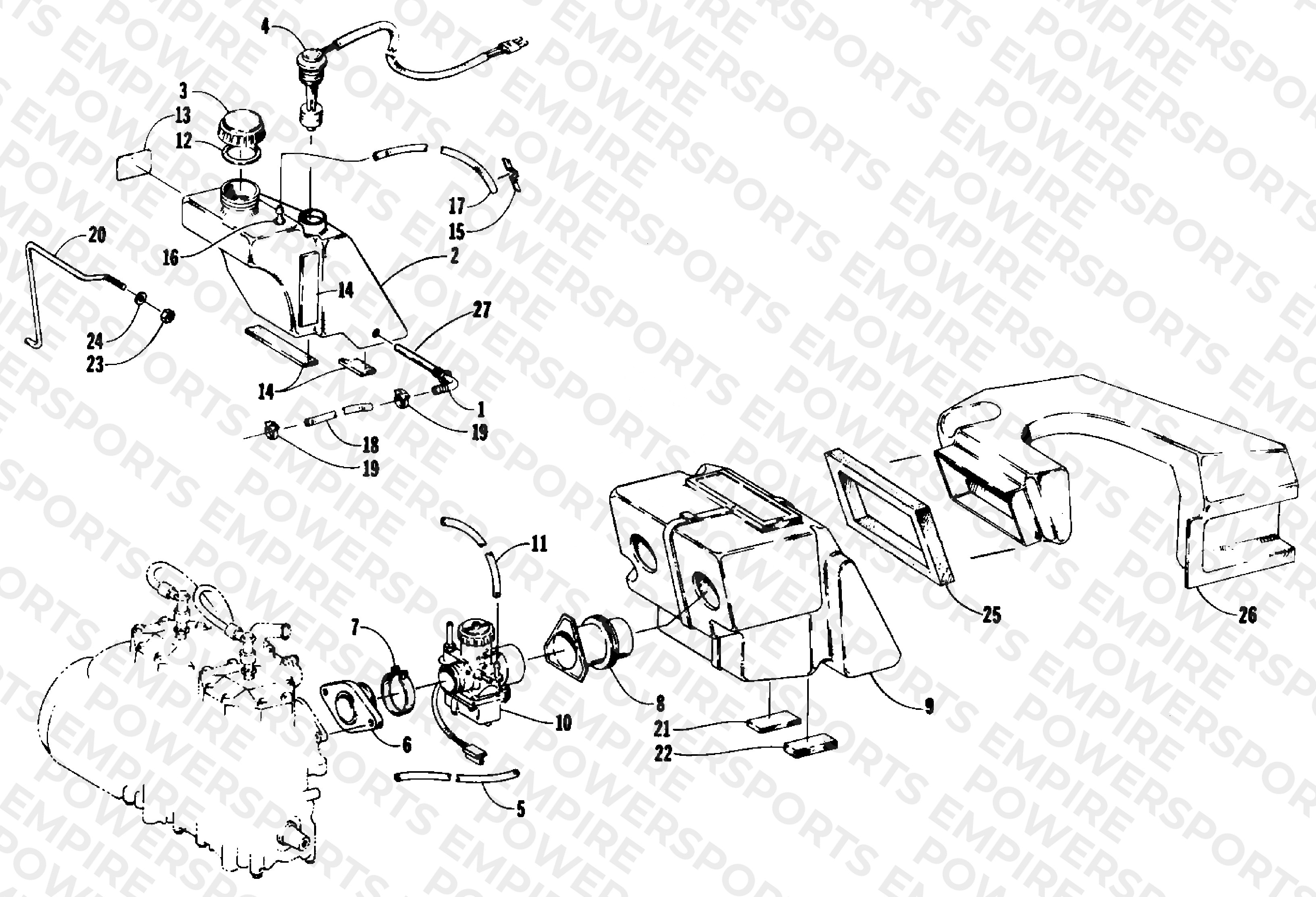 OIL TANK, CARBURETOR, AND AIR SILENCER ASSEMBLY