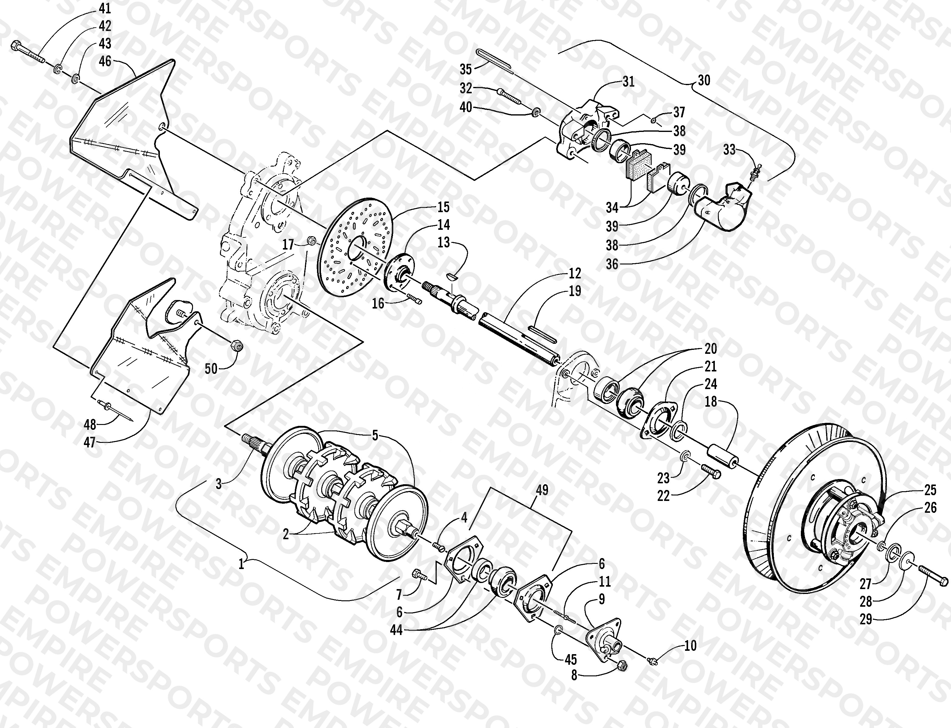 DRIVE TRAIN SHAFTS AND BRAKE ASSEMBLIES
