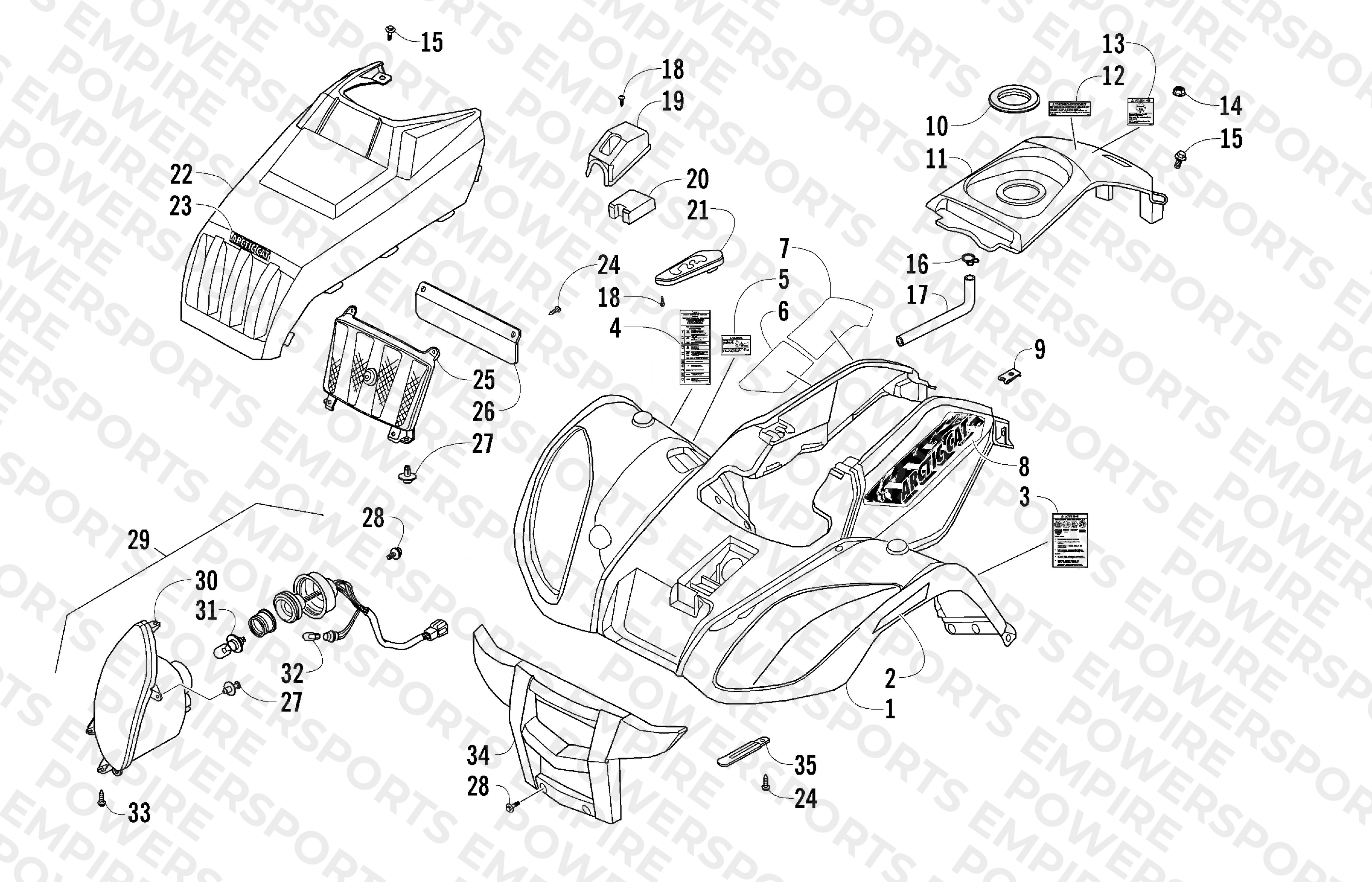 FRONT BODY PANEL AND HEADLIGHT ASSEMBLIES