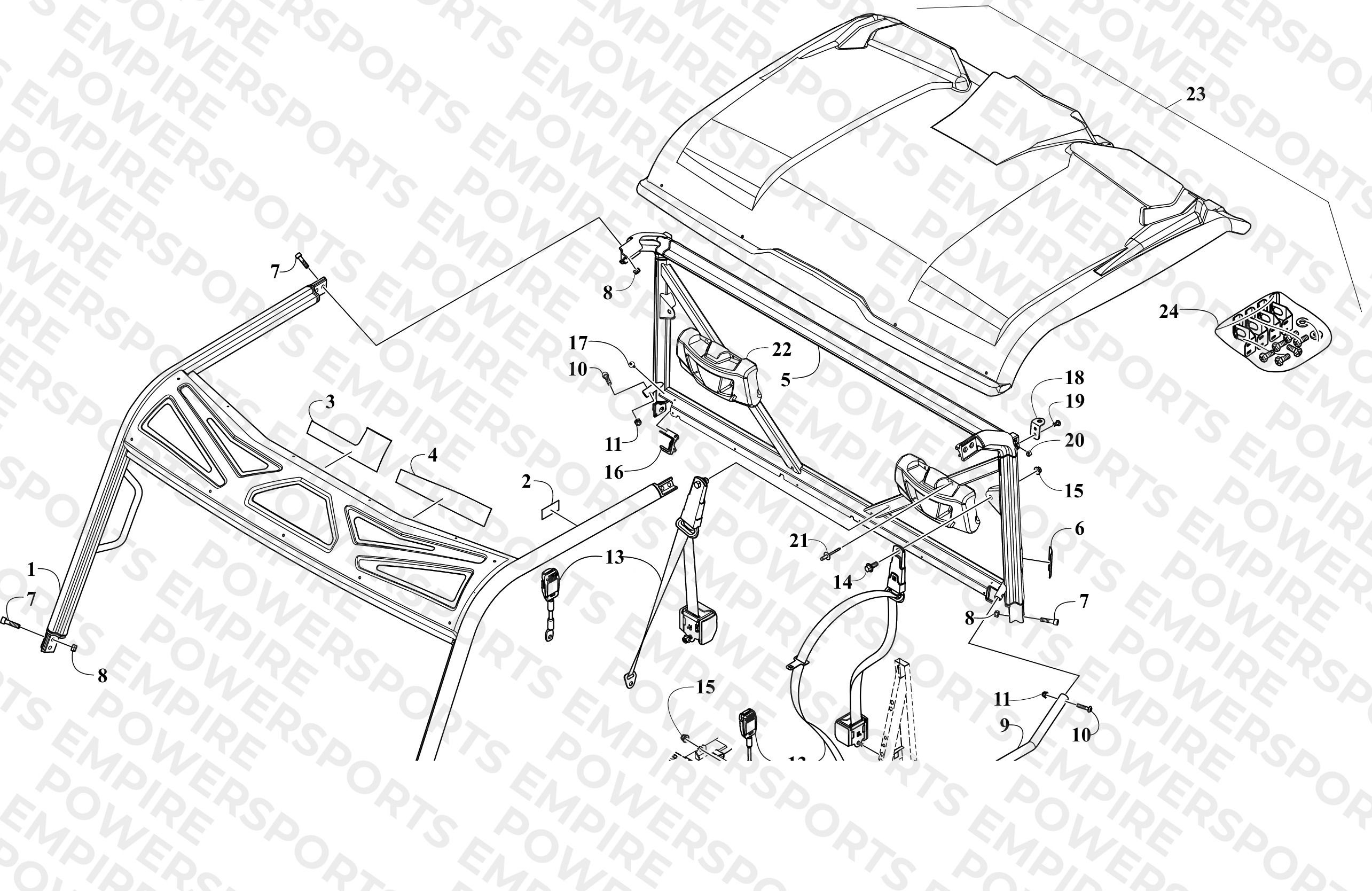 ROPS AND SEAT BELT ASSEMBLY