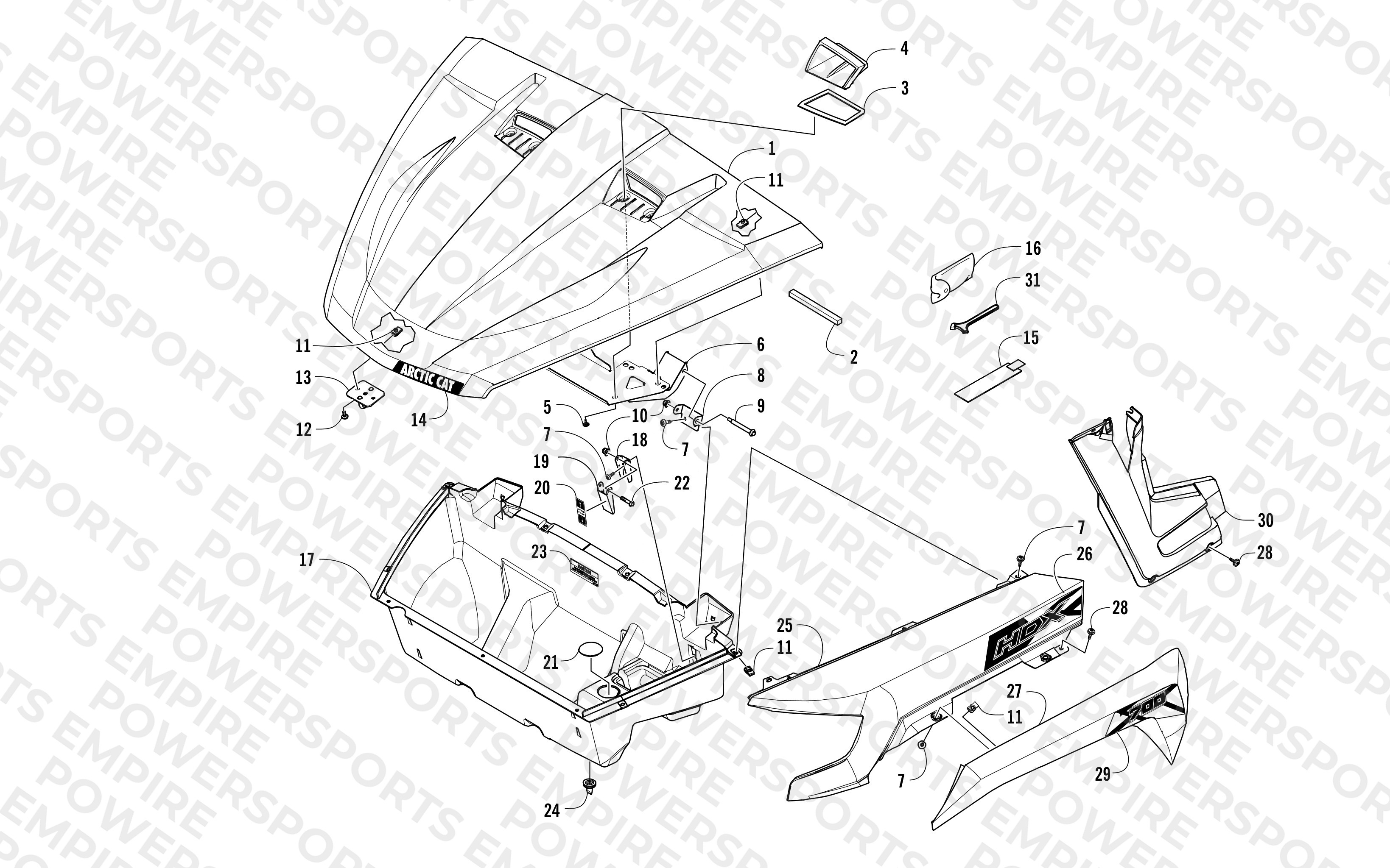 HOOD/FRONT STORAGE AND SIDE PANEL ASSEMBLY