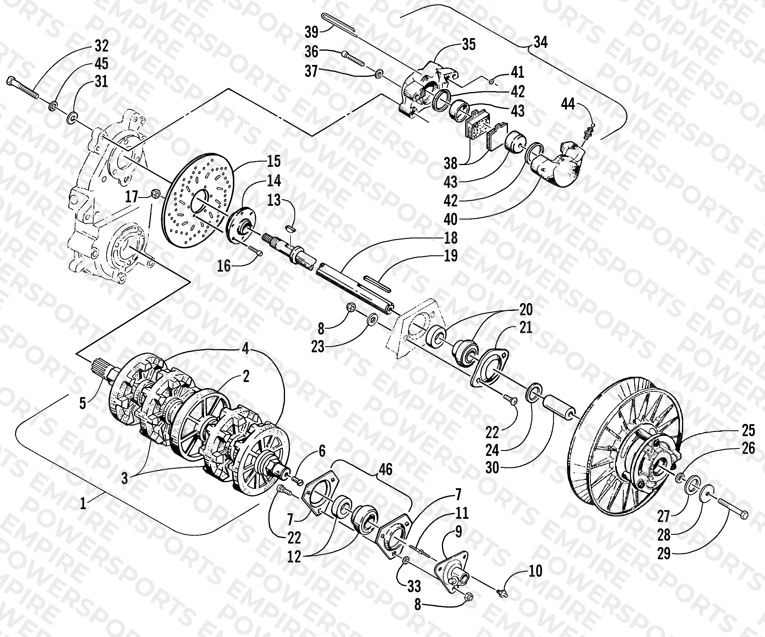 DRIVE TRAIN SHAFTS AND BRAKE ASSEMBLIES