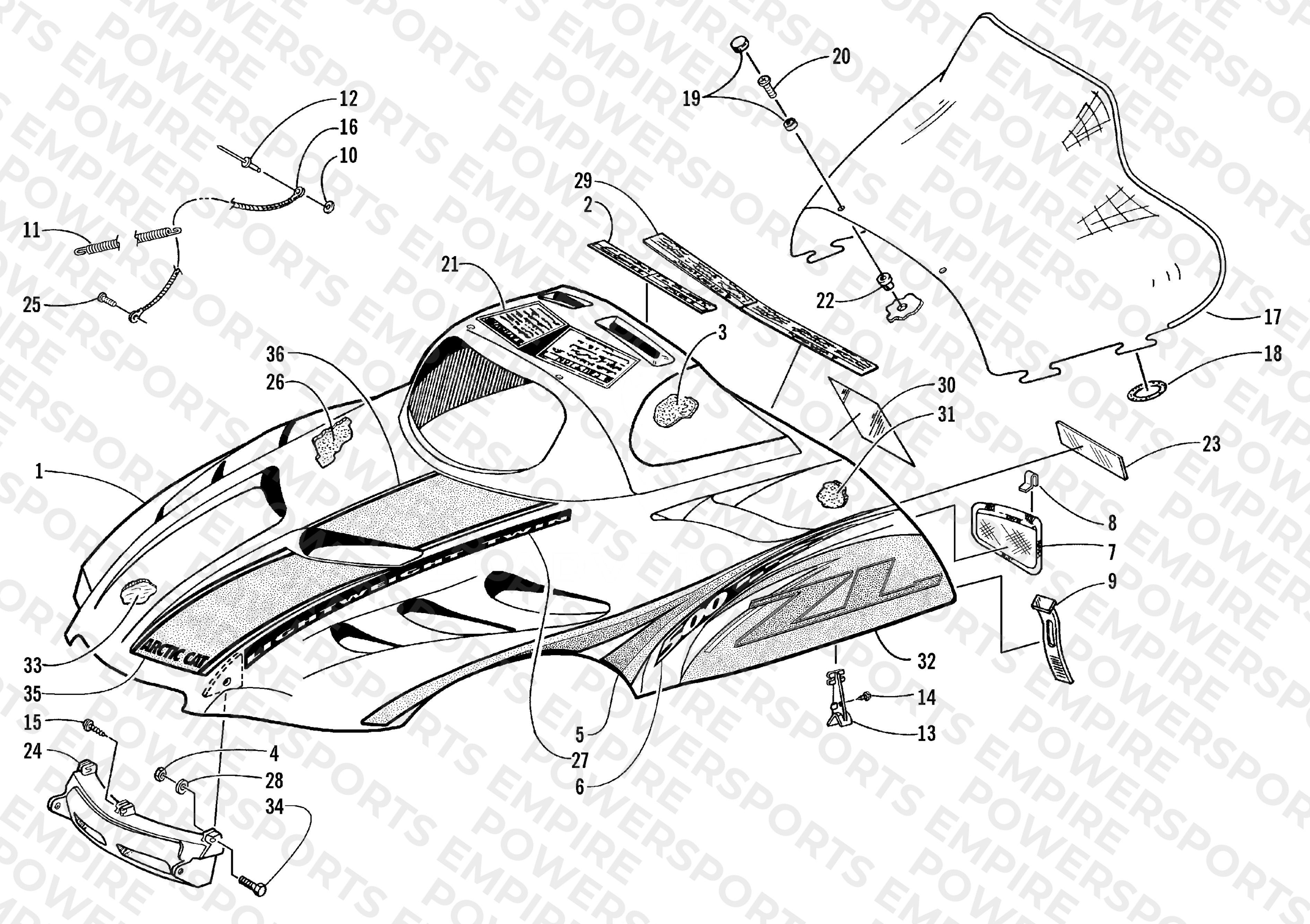 HOOD AND WINDSHIELD ASSEMBLY