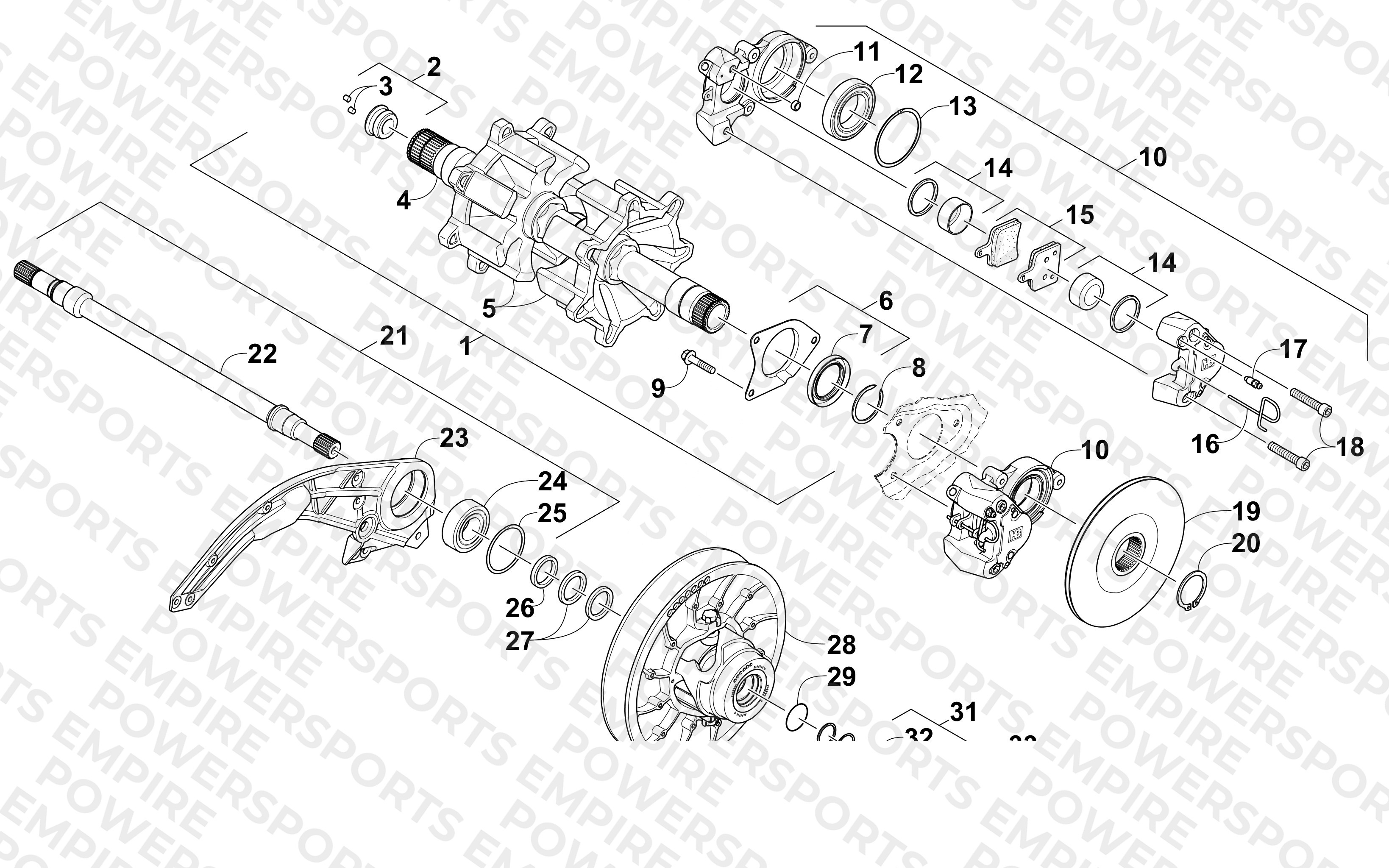 DRIVE TRAIN SHAFTS AND BRAKE ASSEMBLIES