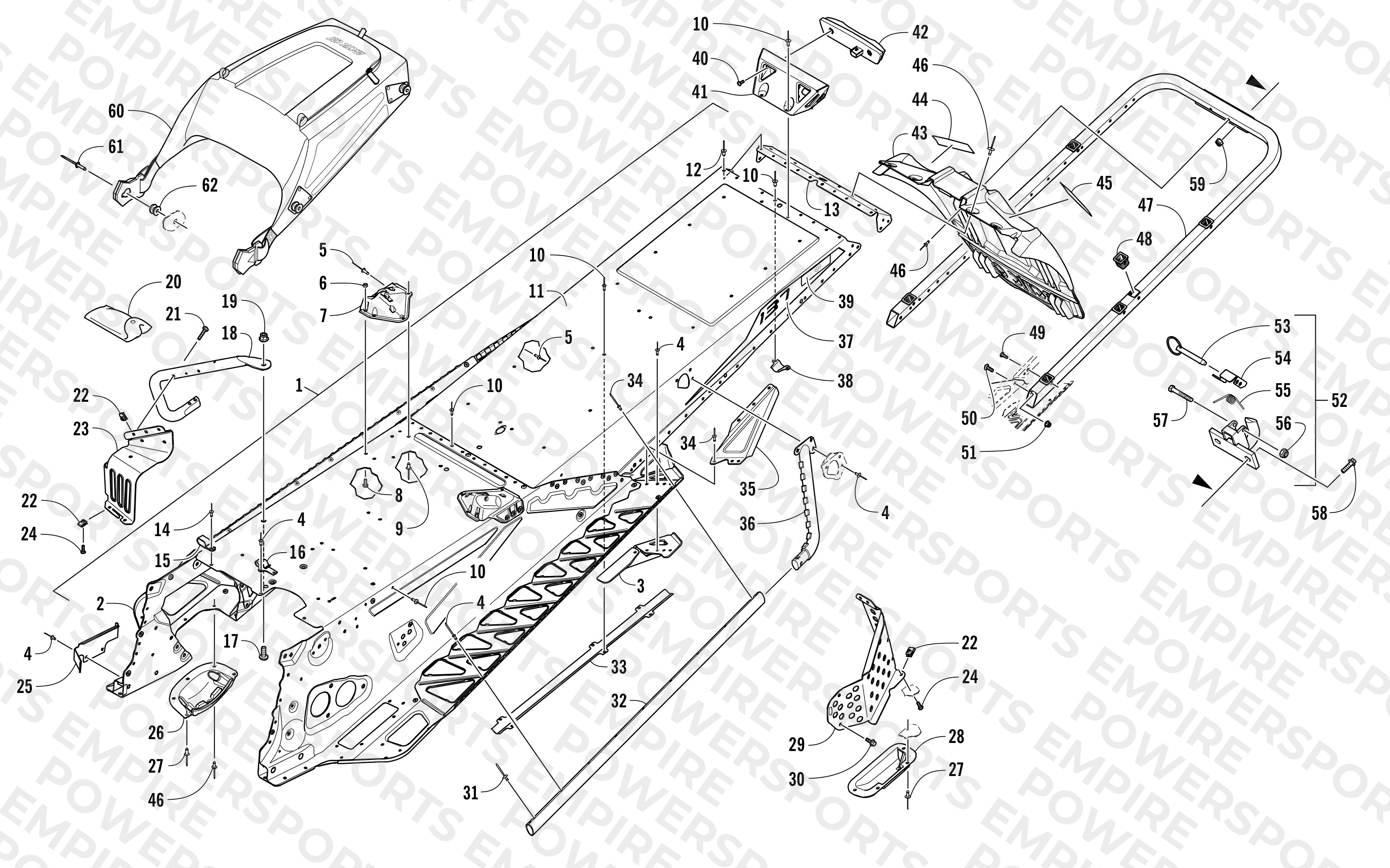 TUNNEL, REAR BUMPER, AND SNOWFLAP ASSEMBLY