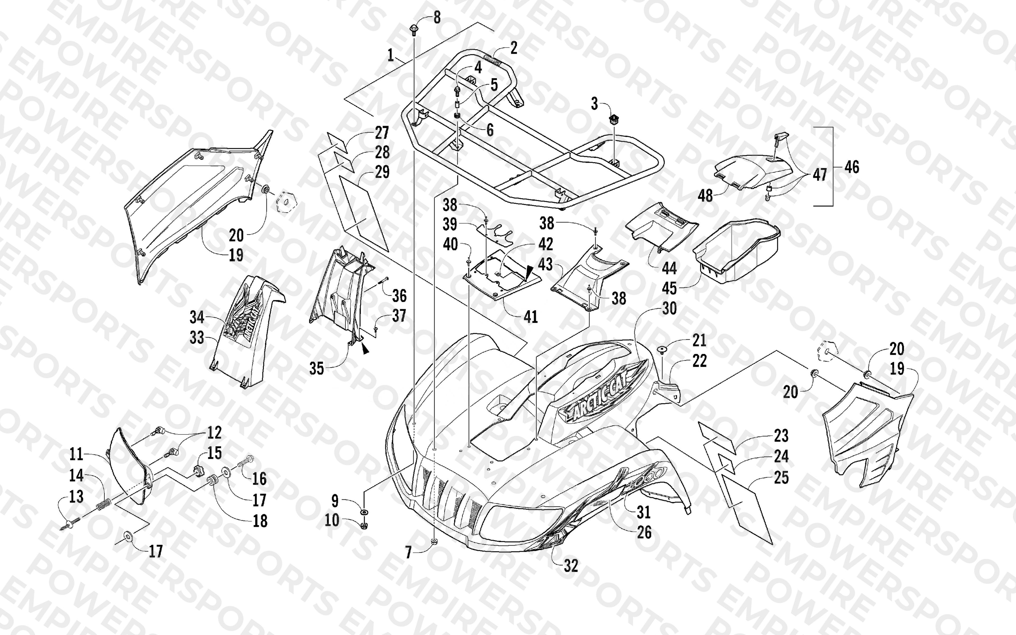 FRONT RACK, BODY PANEL, AND HEADLIGHT ASSEMBLIES