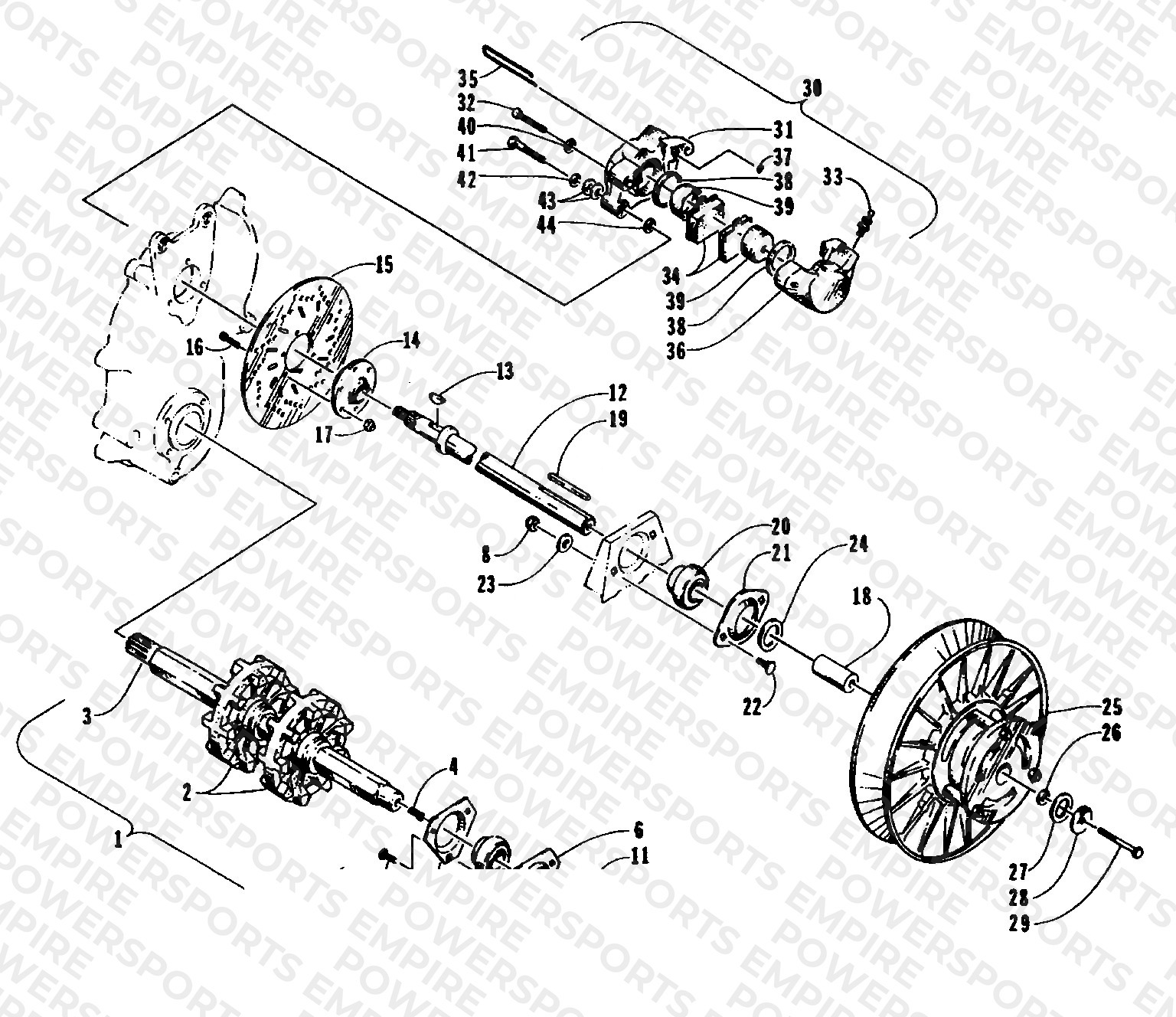 DRIVE TRAIN SHAFTS AND BRAKE ASSEMBLIES