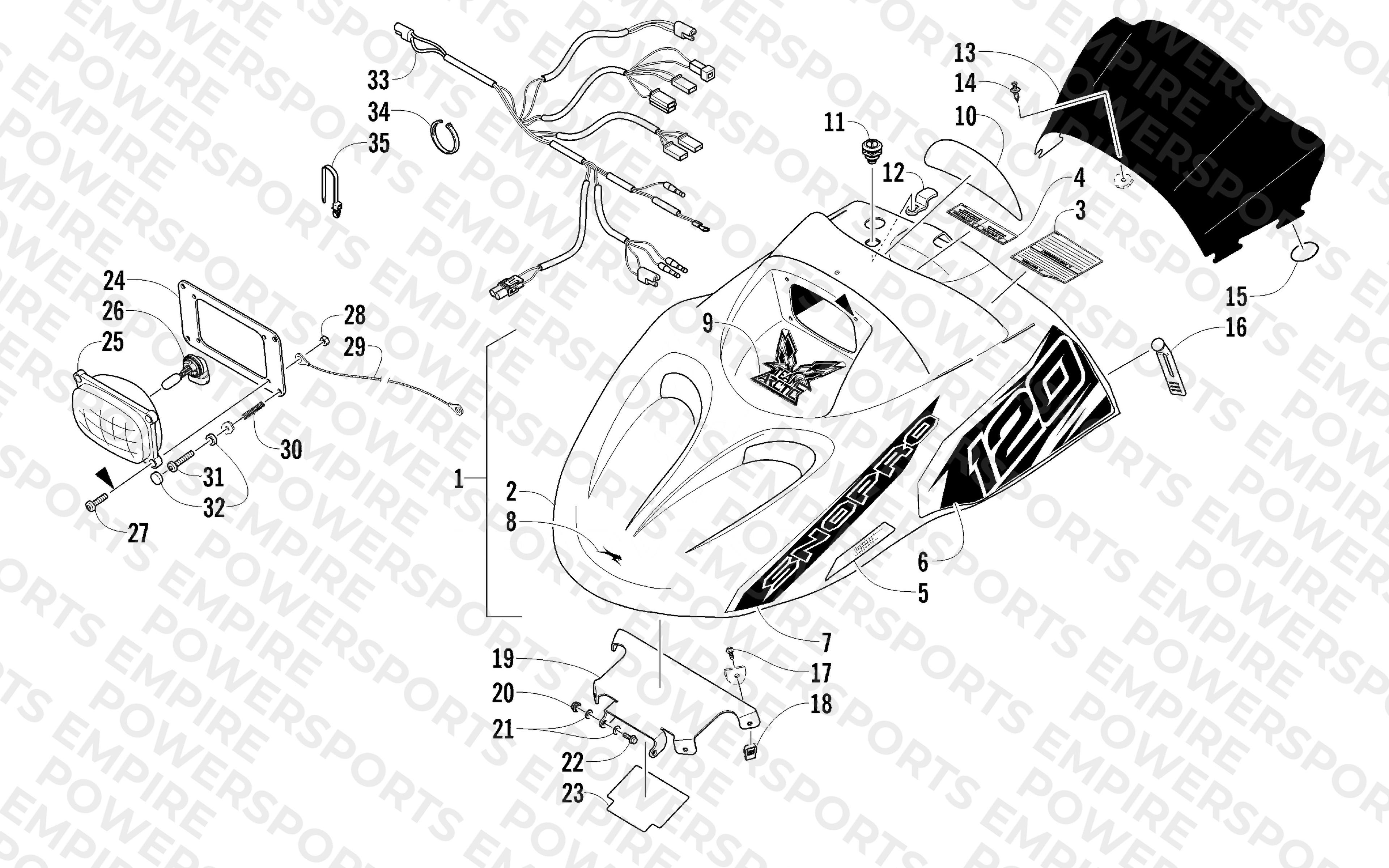 HOOD, HEADLIGHT, AND WINDSHIELD ASSEMBLY