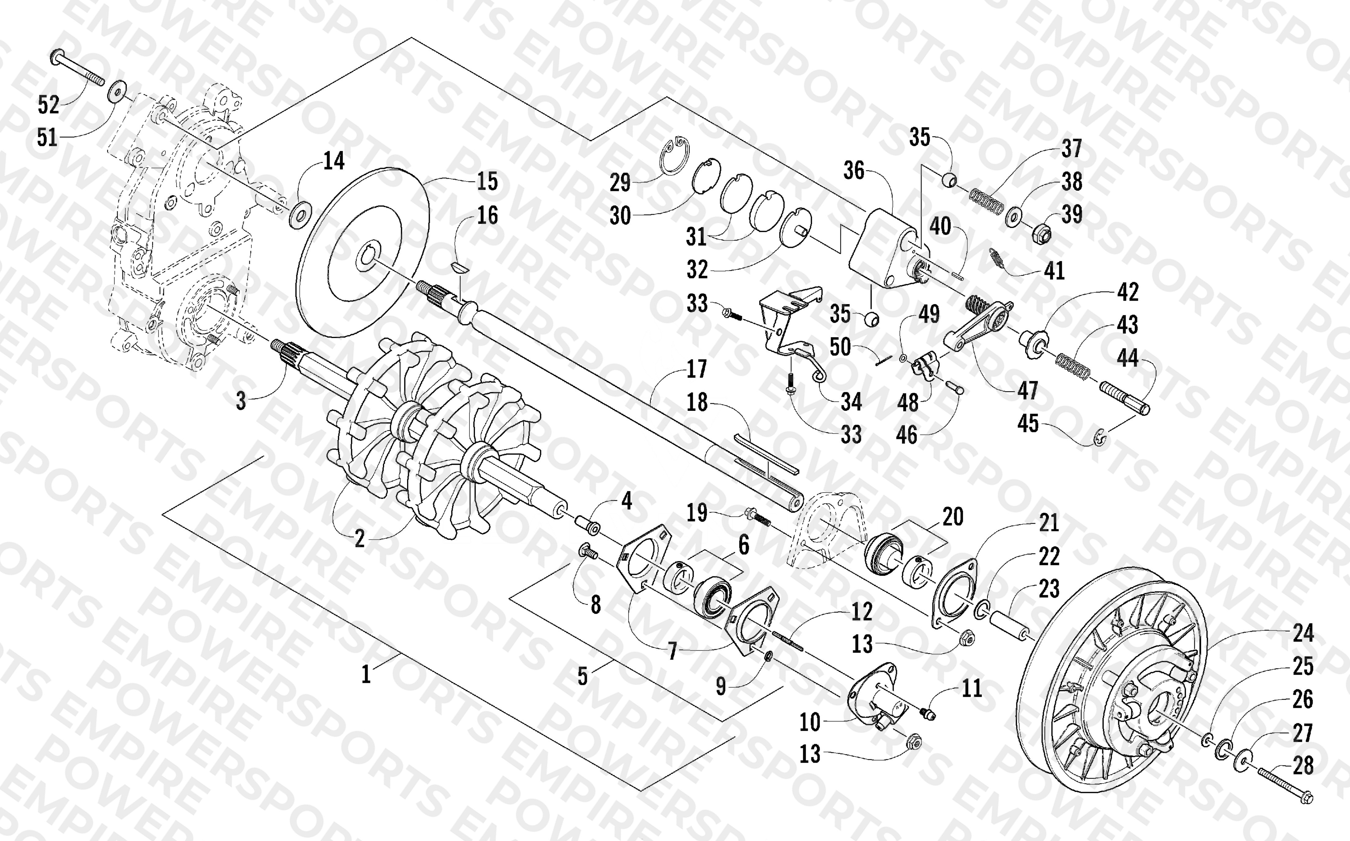 DRIVE TRAIN SHAFTS AND BRAKE ASSEMBLIES