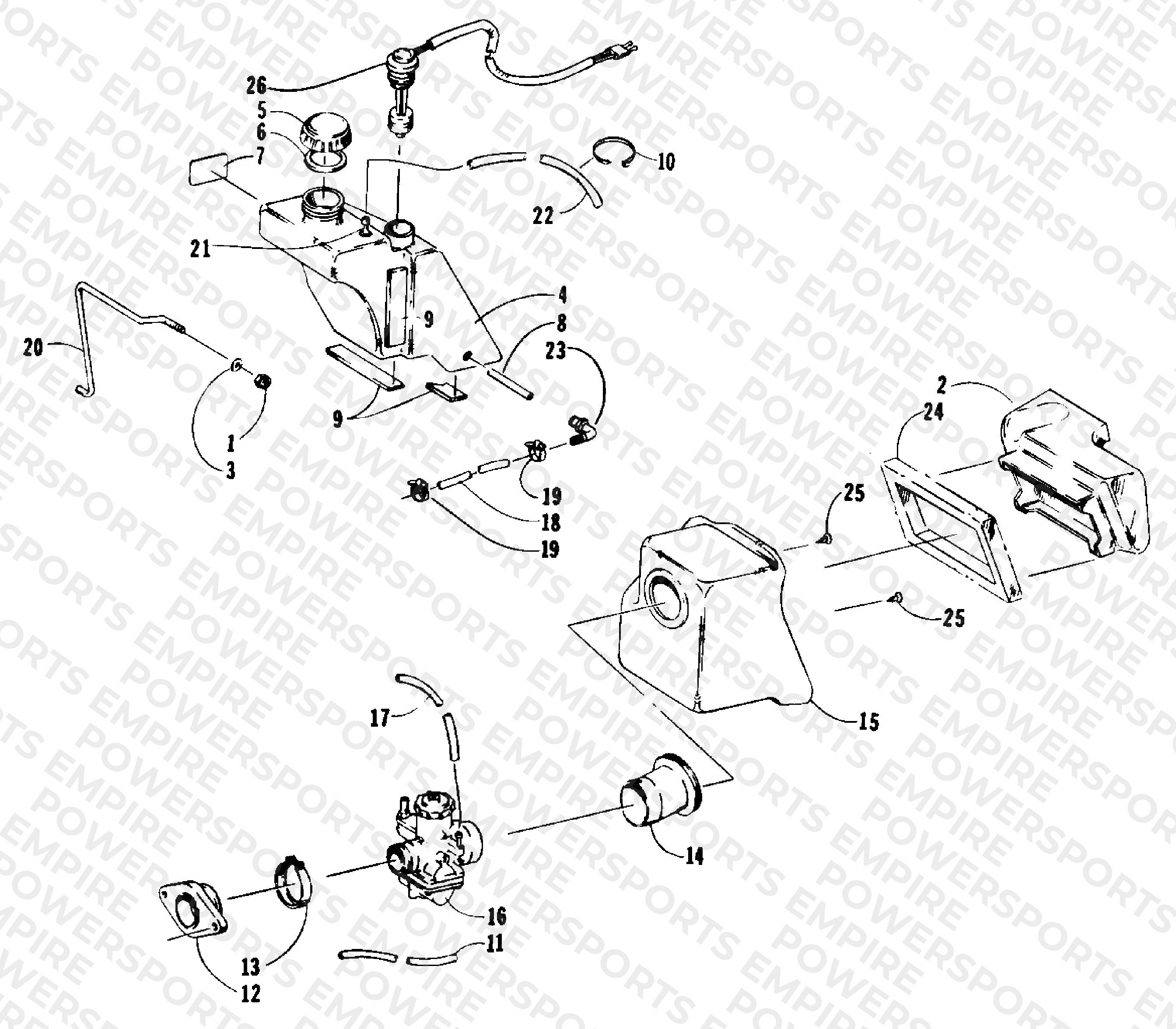 OIL TANK, CARBURETOR, FUEL PUMP AND SILENCER